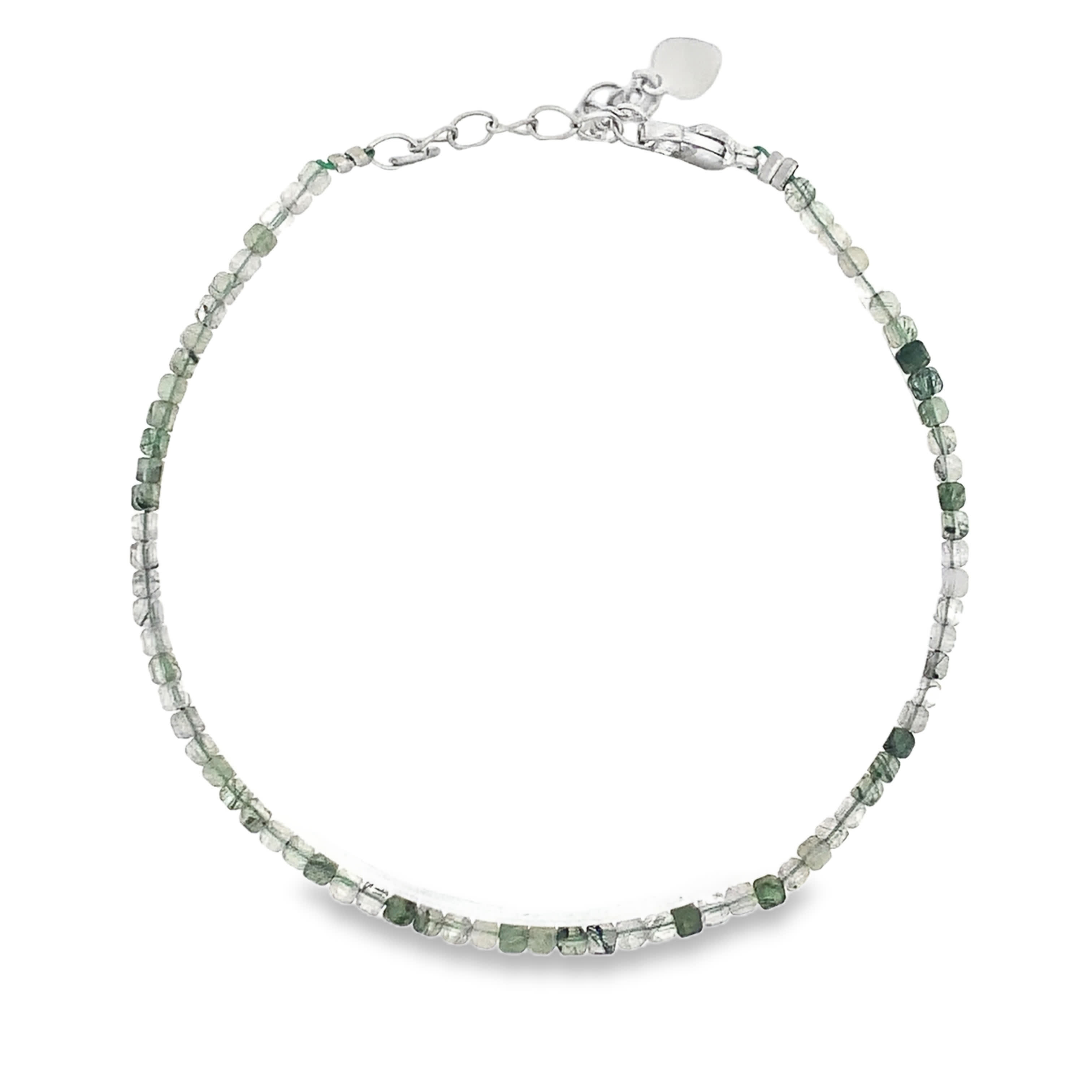 Bransoletka z koralików ze posrebrzanej stali z okrągłym zielonym kwarcem