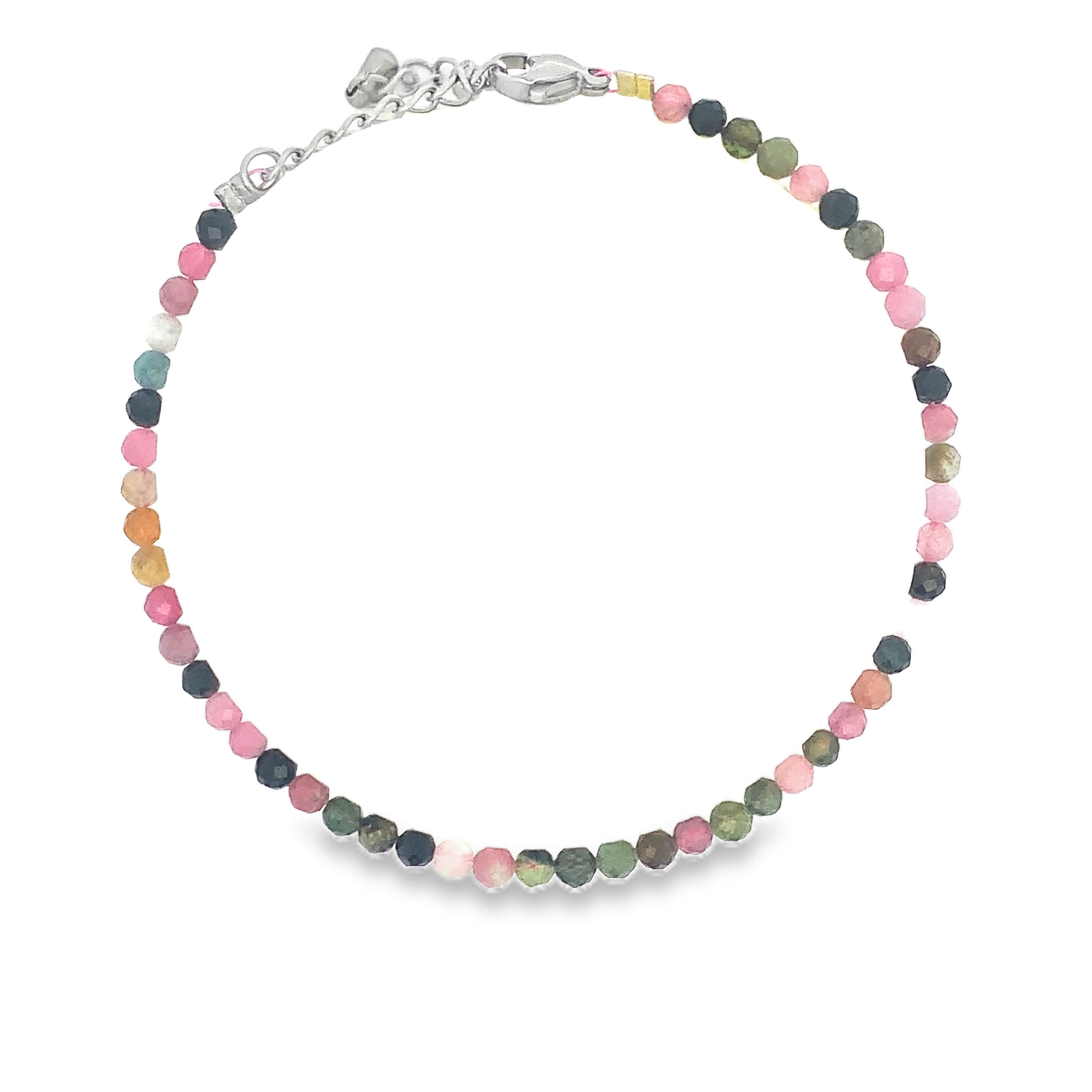 Bransoletka z koralików posrebrzanych z wielokolorowym turmalinem