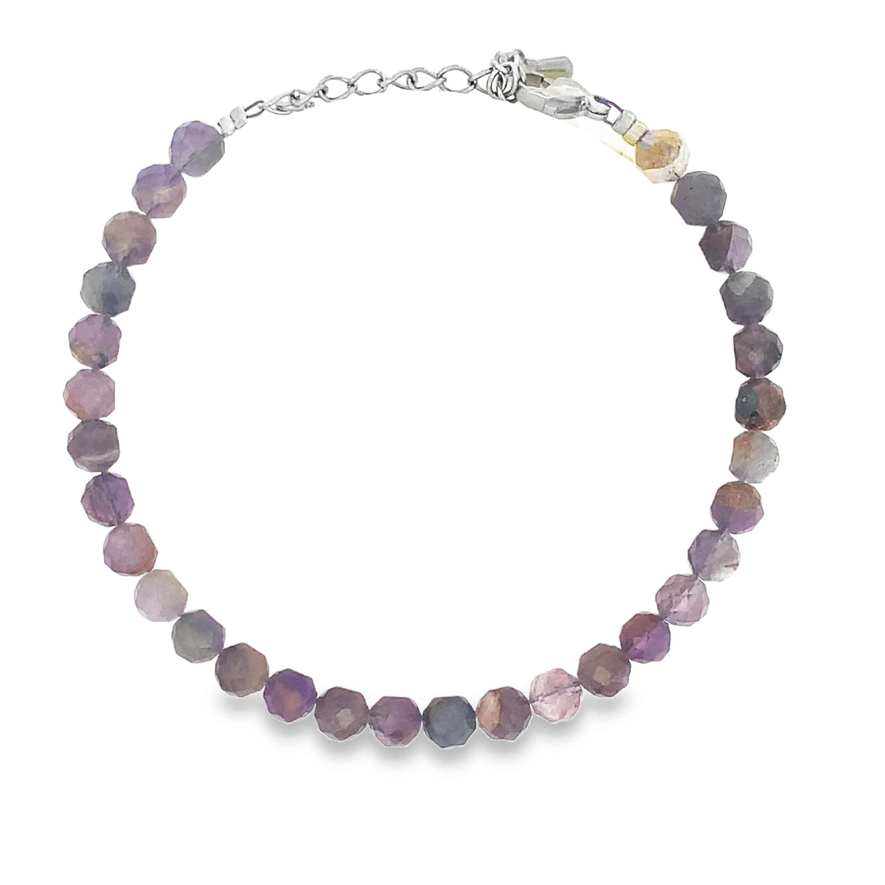 Posrebrzana bransoletka z koralikami i kaboszonami z ametystu