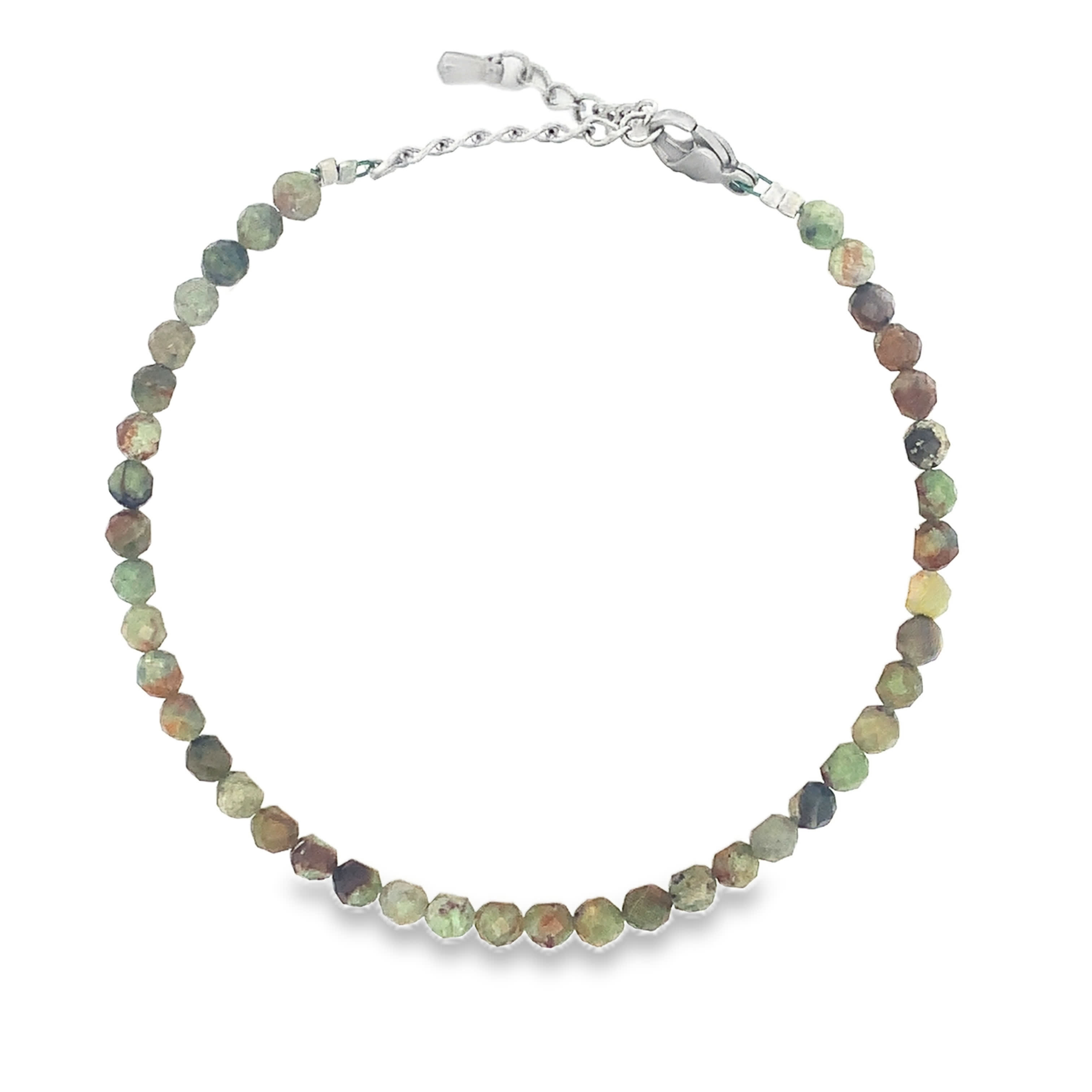 Bransoletka z koralików ze posrebrzanej stali z zielonymi turmalinami