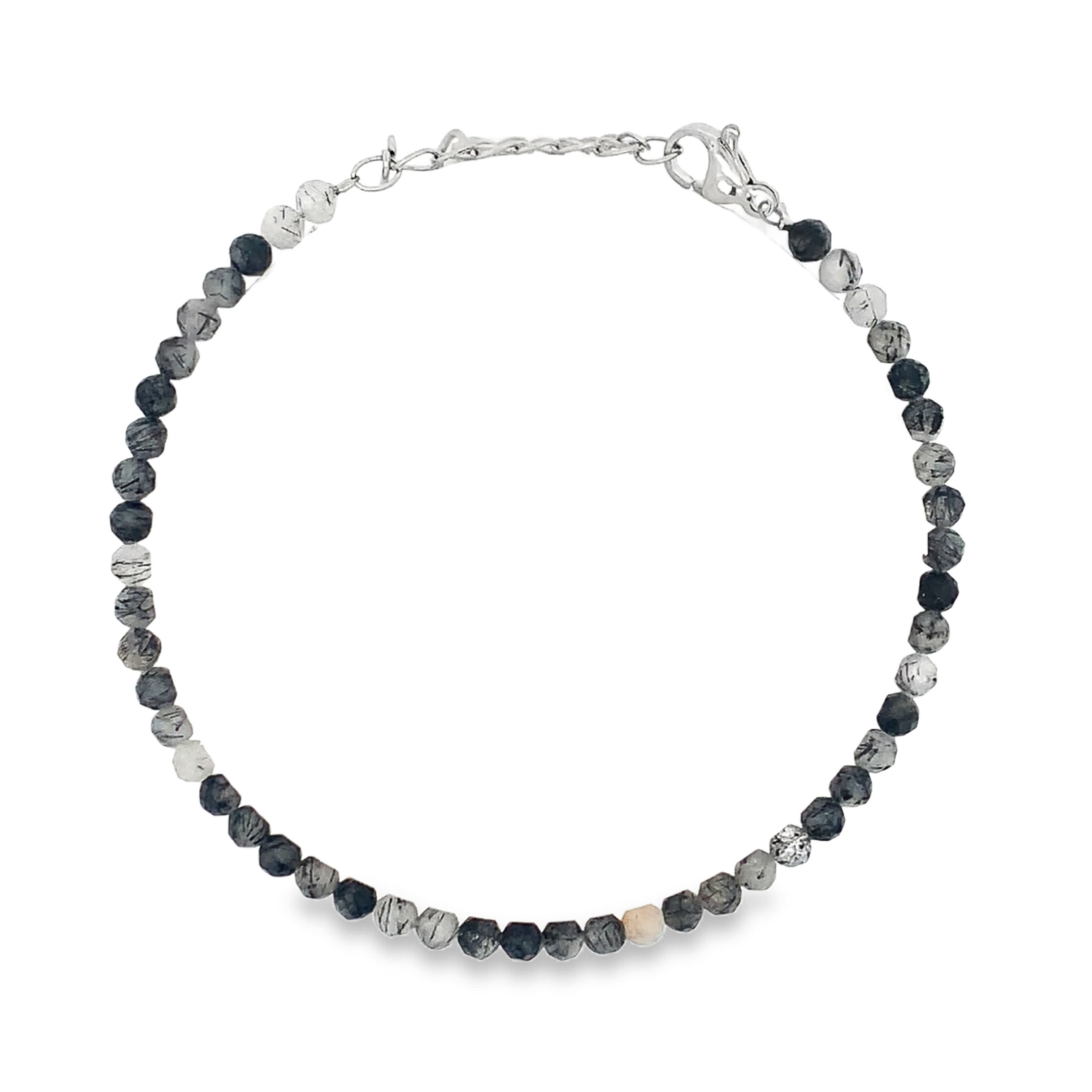 Ręcznie wykonana posrebrzana bransoletka z koralikami i agatem