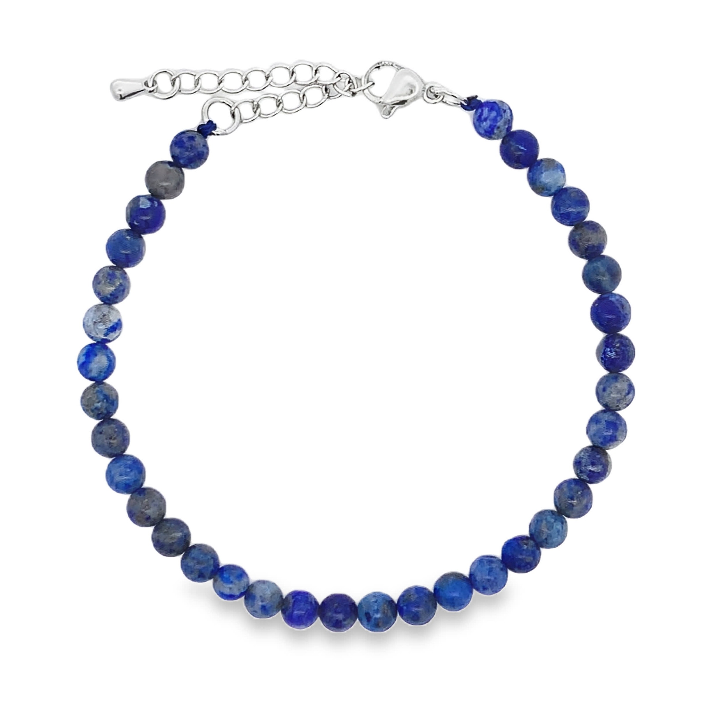 Bransoletka koralikowa z posrebrzanego metalu z kaboszonami lapis lazuli