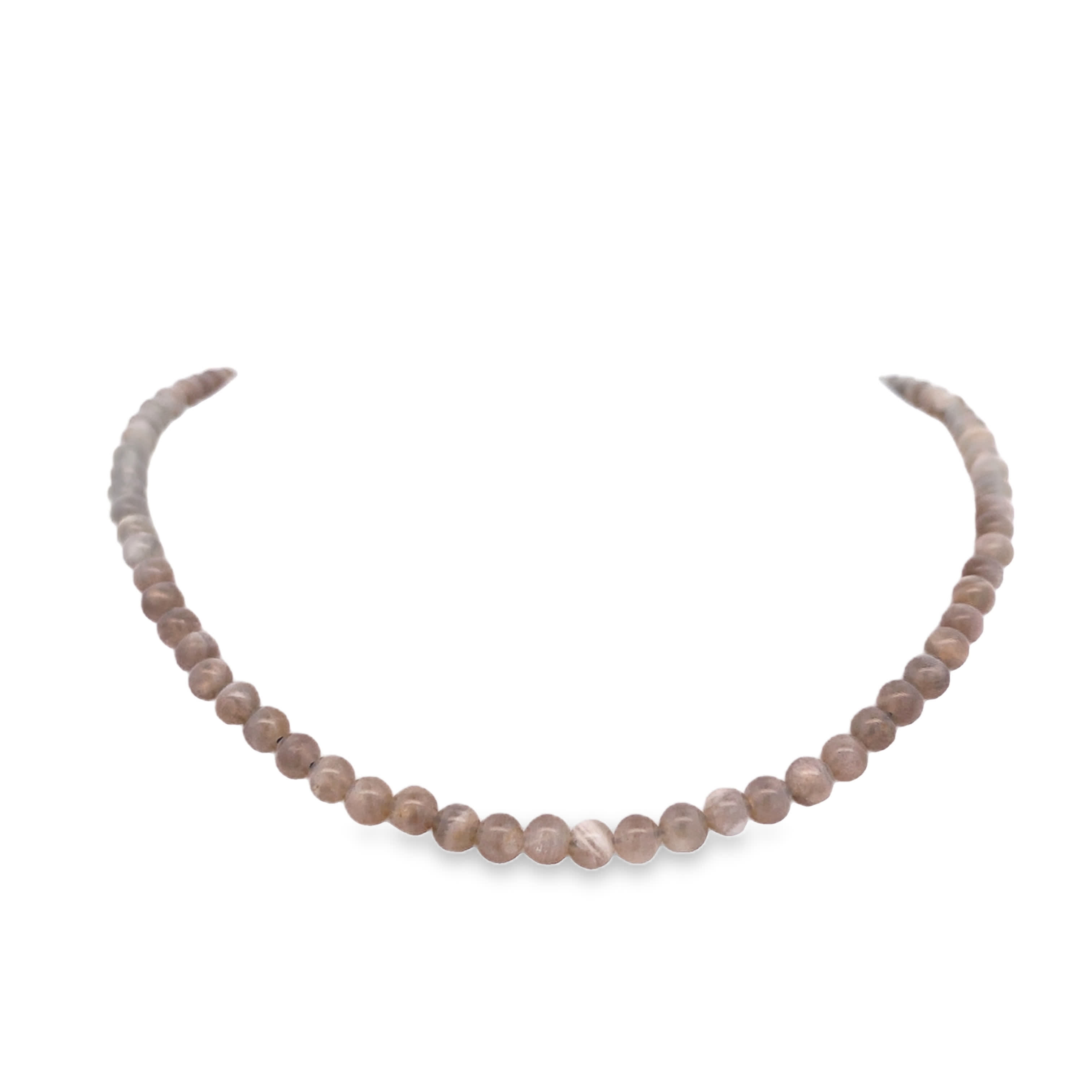 Naszyjnik koralikowy z okrągłymi kaboszonowymi koralikami kamienia księżycowego