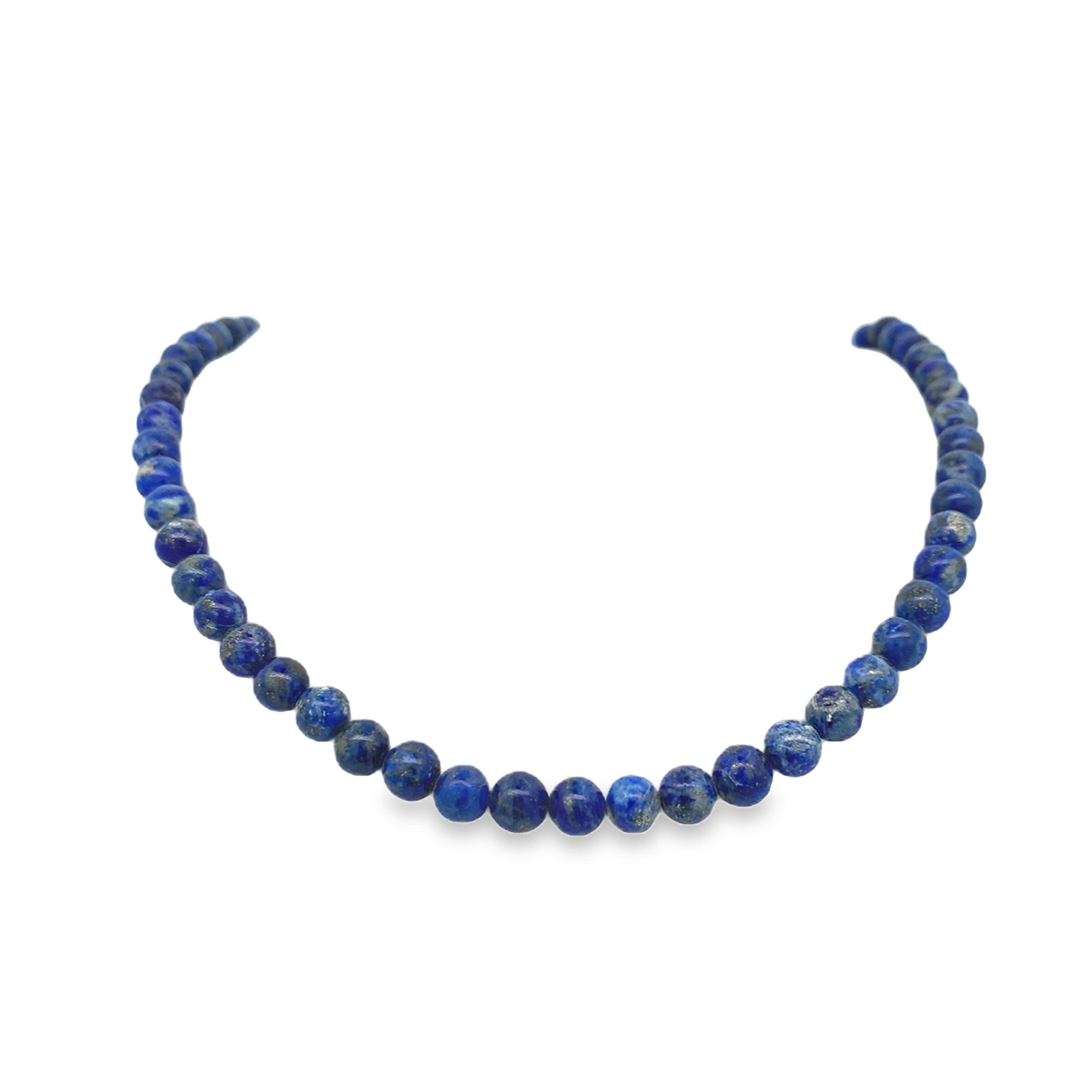 Naszyjnik koralikowy z lapis lazuli - okrągły szlif kaboszonowy