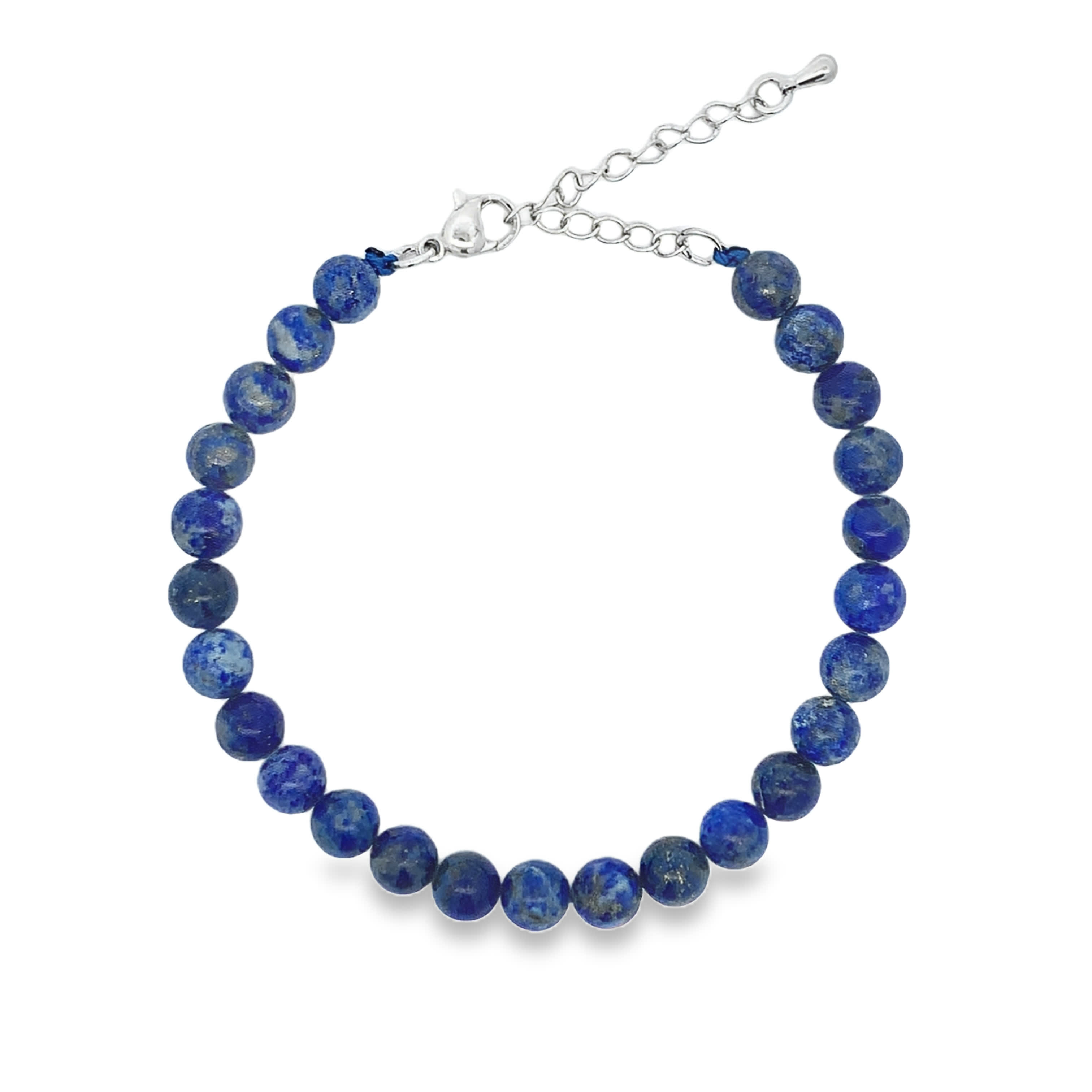 Bransoletka koralikowa z lapis lazuli z posrebrzanego metalu