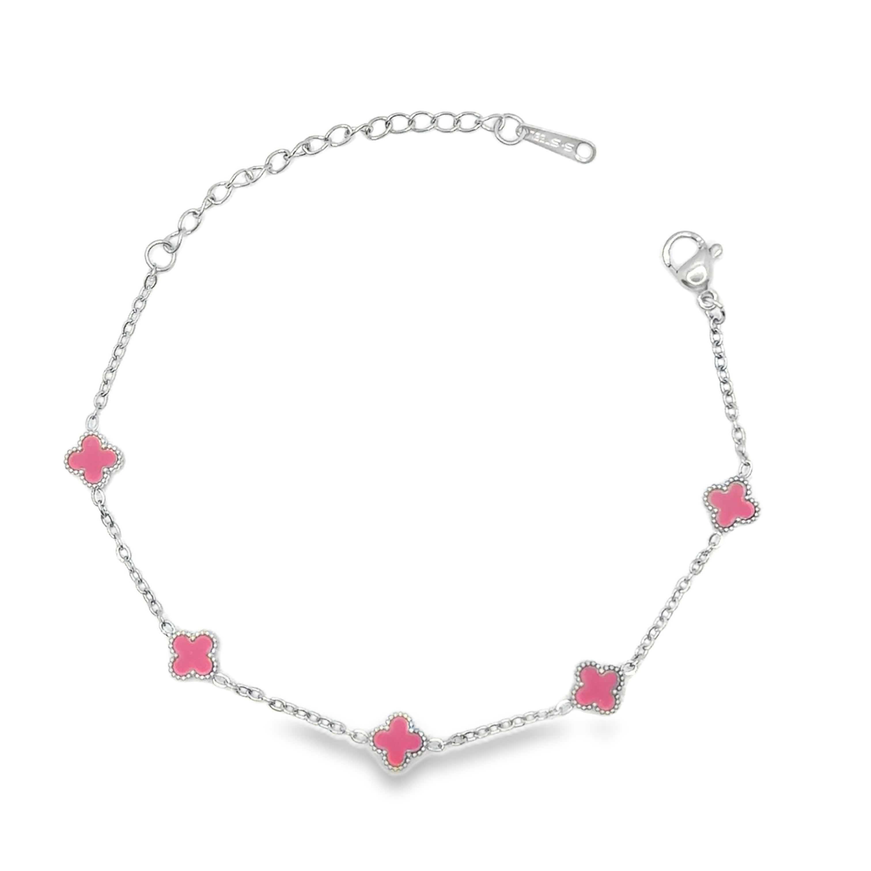 Bransoletka ze Srebrnego Łańcuszka z Czerwonymi Rubinowymi Kaboszonami