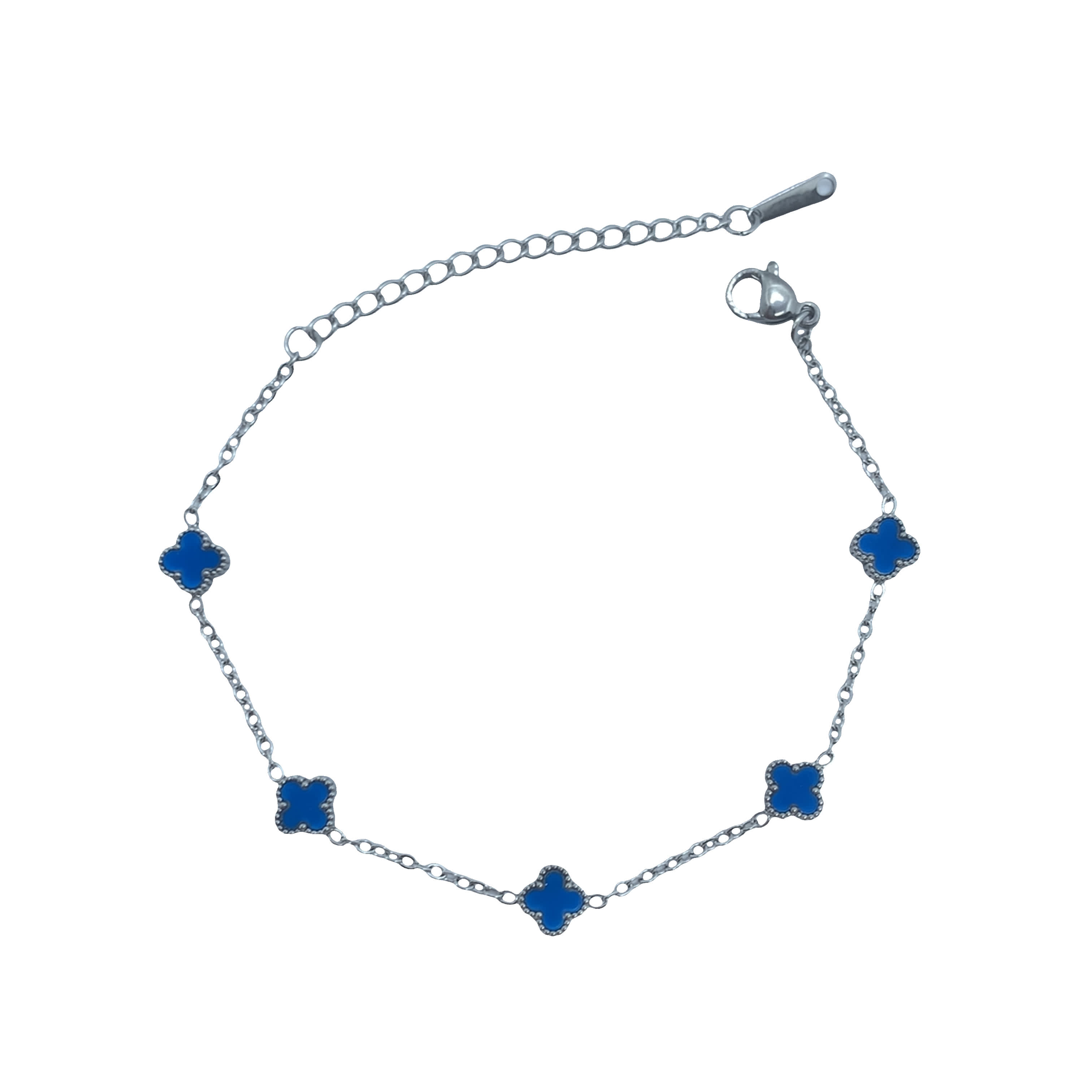 Bransoletka ze srebrnego łańcuszka z niebieskimi akcentami agatu i koniczyny