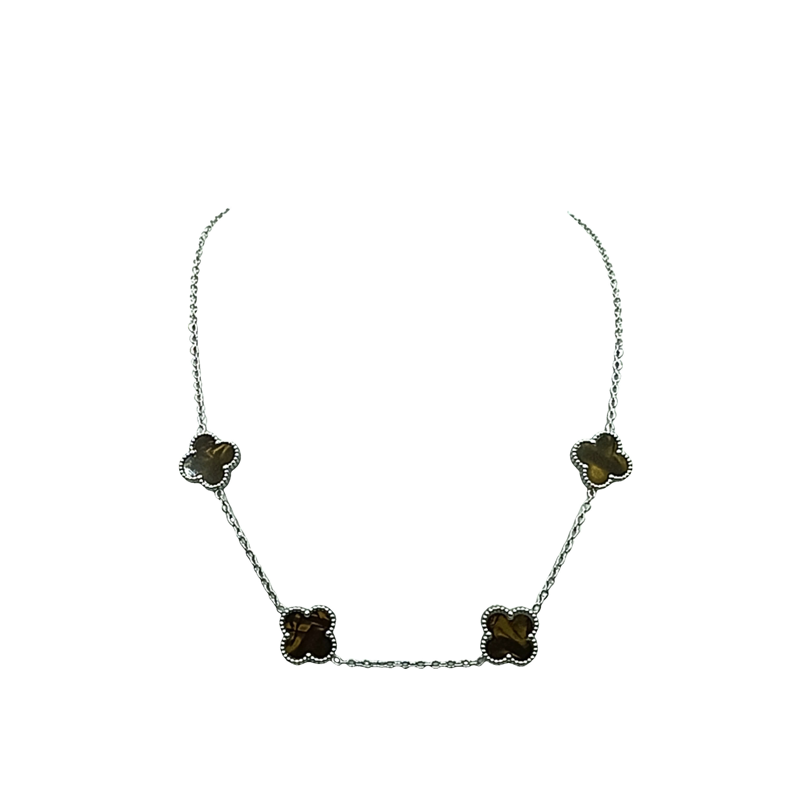 Posrebrzany naszyjnik z żółto-pomarańczowymi zawieszkami z agatu w kształcie koniczyny