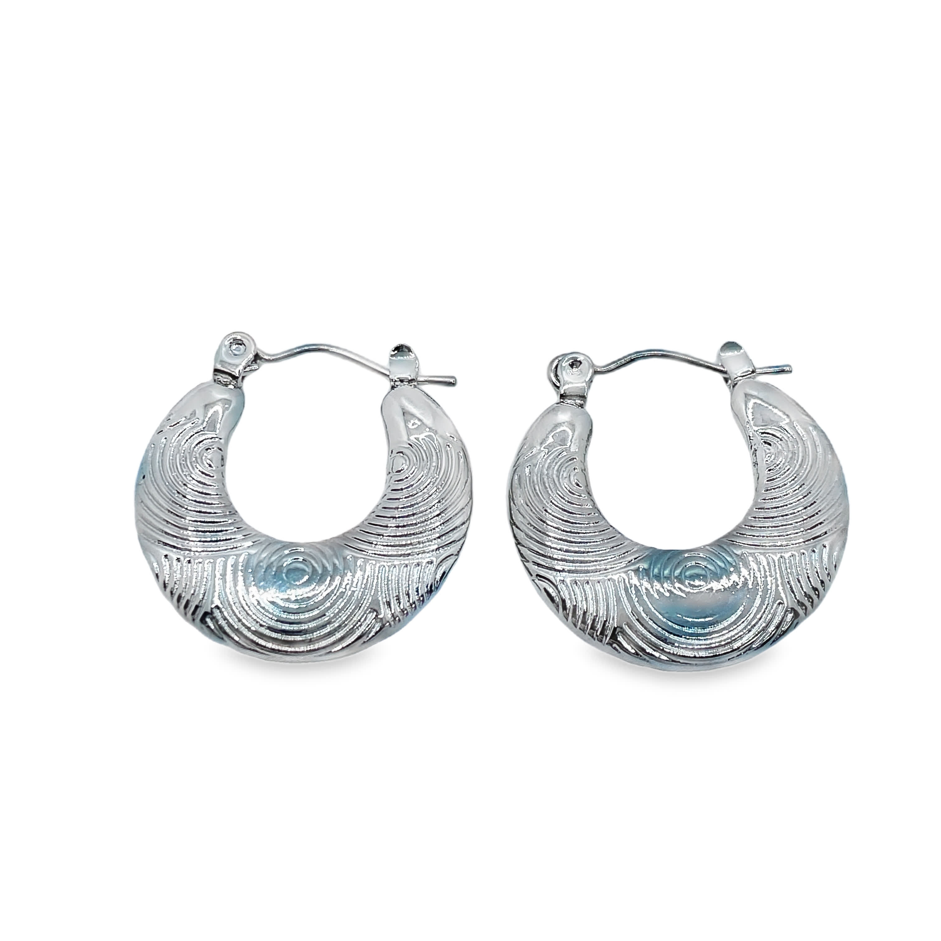 Kolczyki koła ze posrebrzanej stali o fakturze