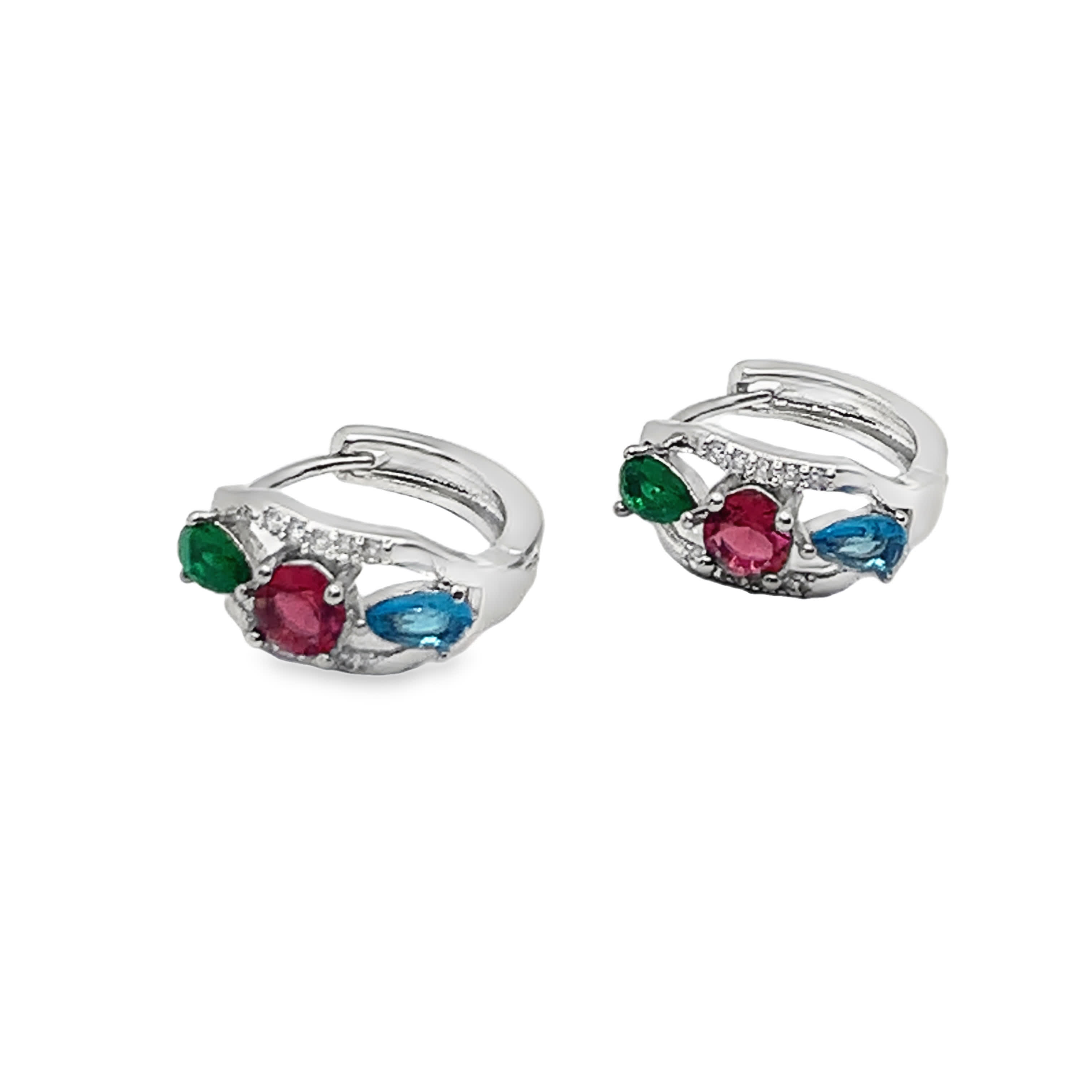 Posrebrzane kolczyki koła z akcentami w postaci rubinów w kształcie kaboszonu