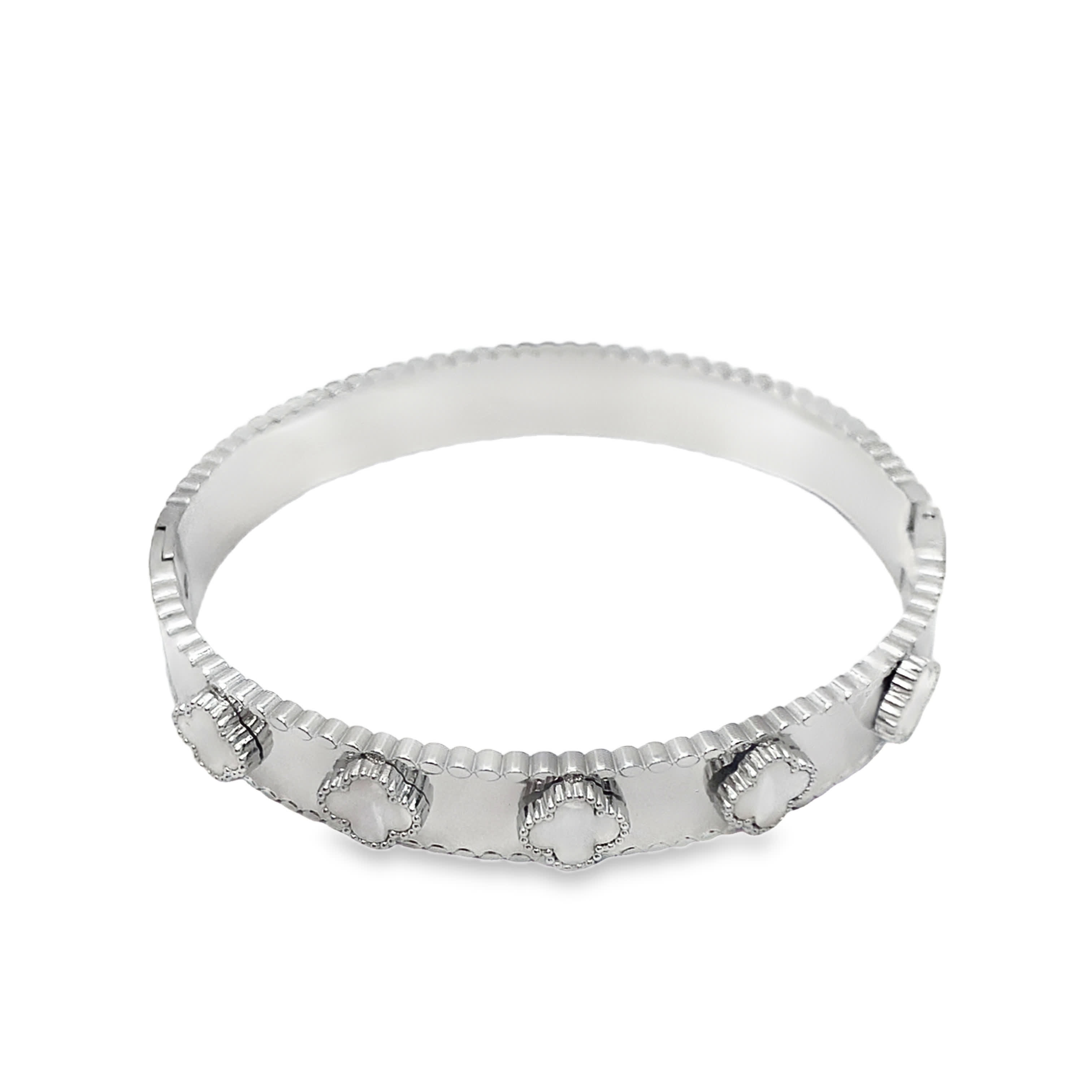 Posrebrzana bransoletka z perłami w kształcie okrągłych kaboszonów