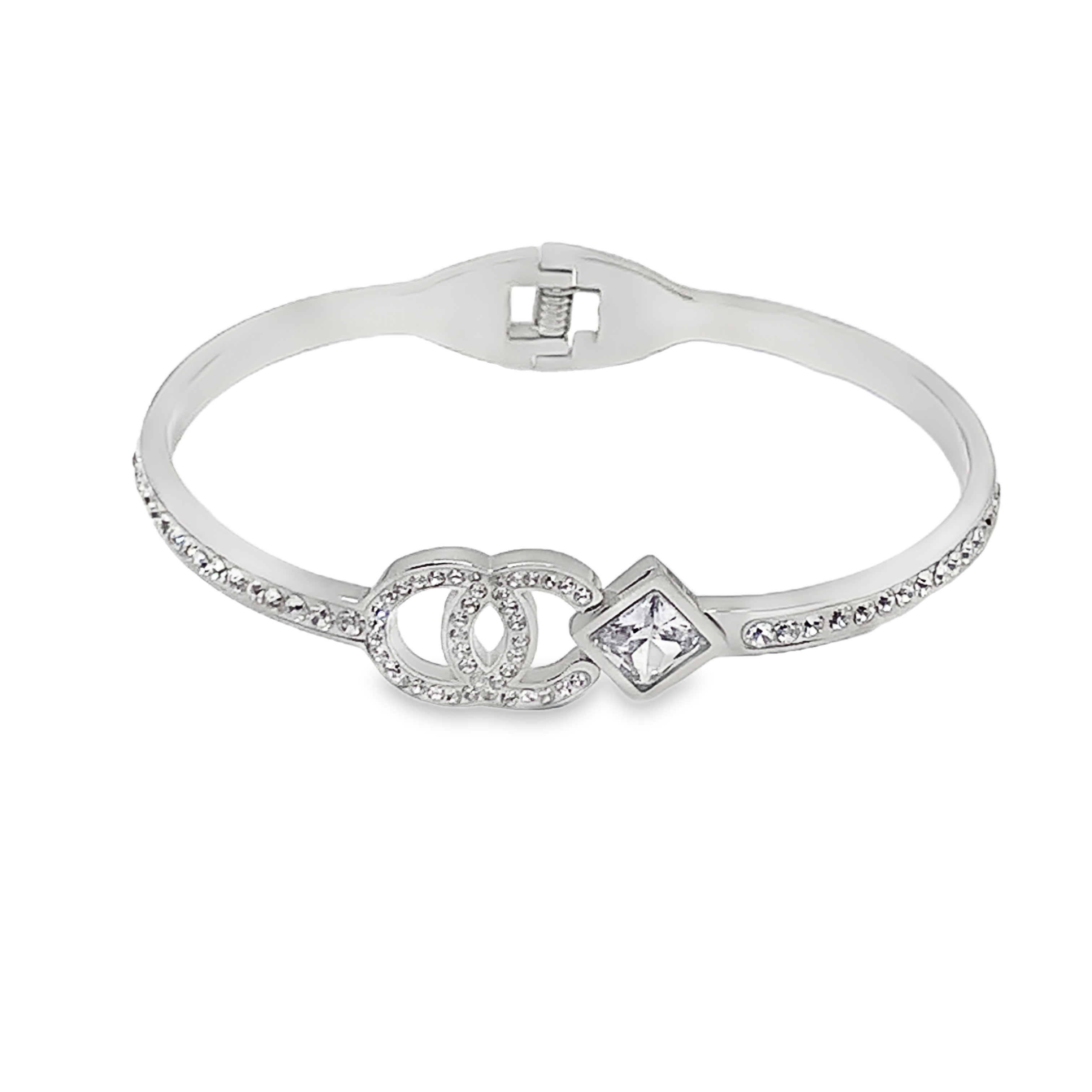 Elegancka posrebrzana bransoletka z kryształowym akcentem