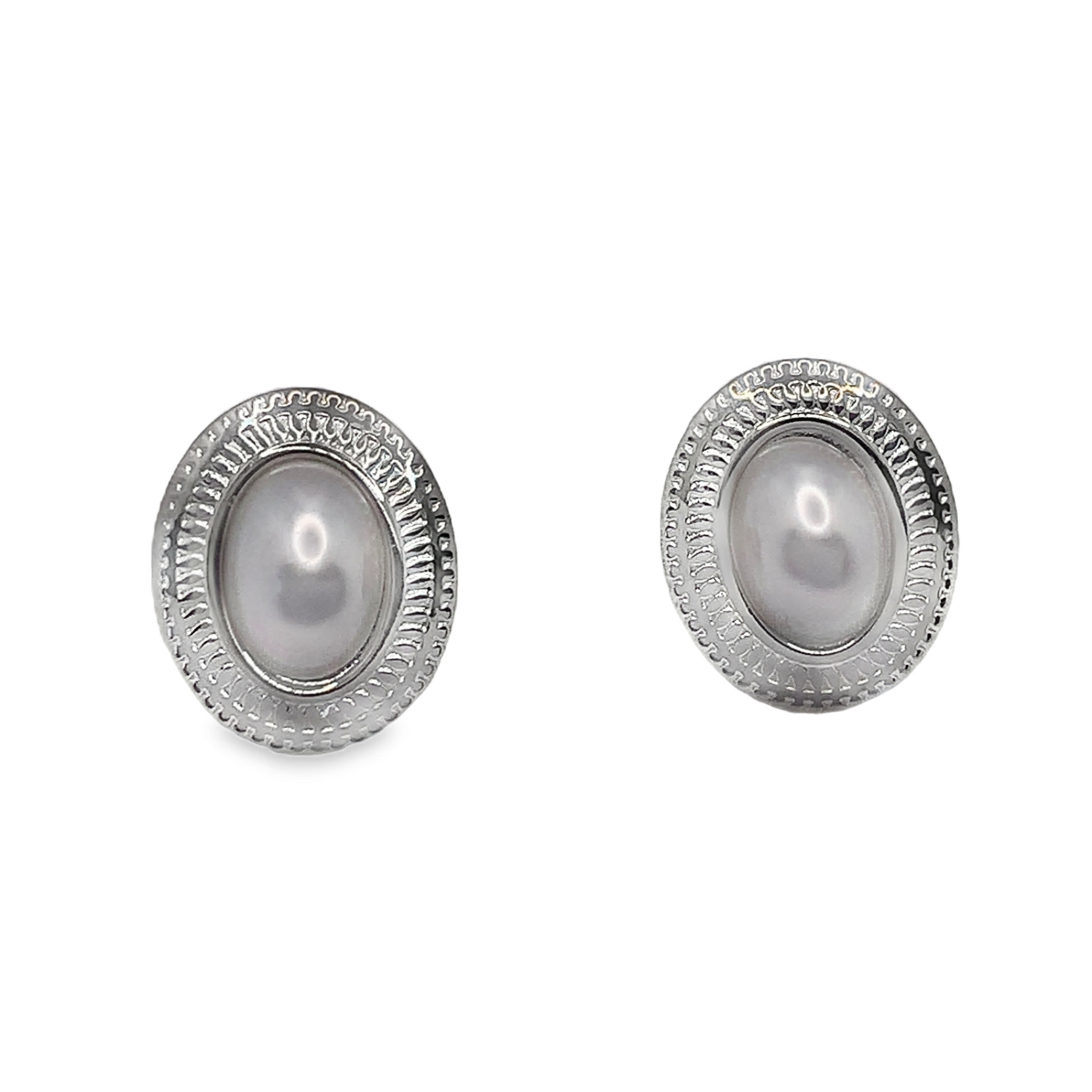 Posrebrzane kolczyki z perłą kaboszonową