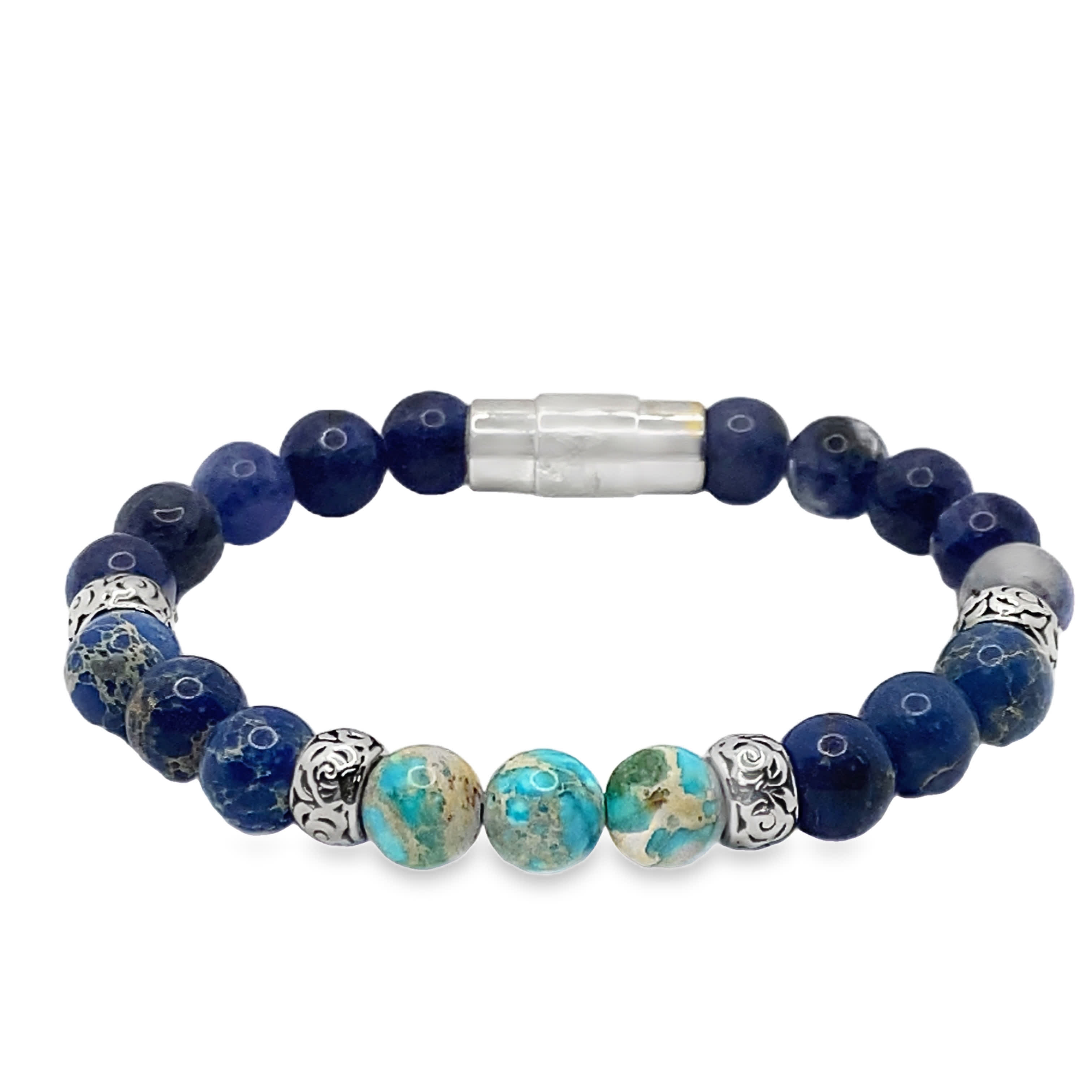 Bransoletka z koralików  – okrągły wzór z kamieniem szlachetnym w kształcie kaboszonu