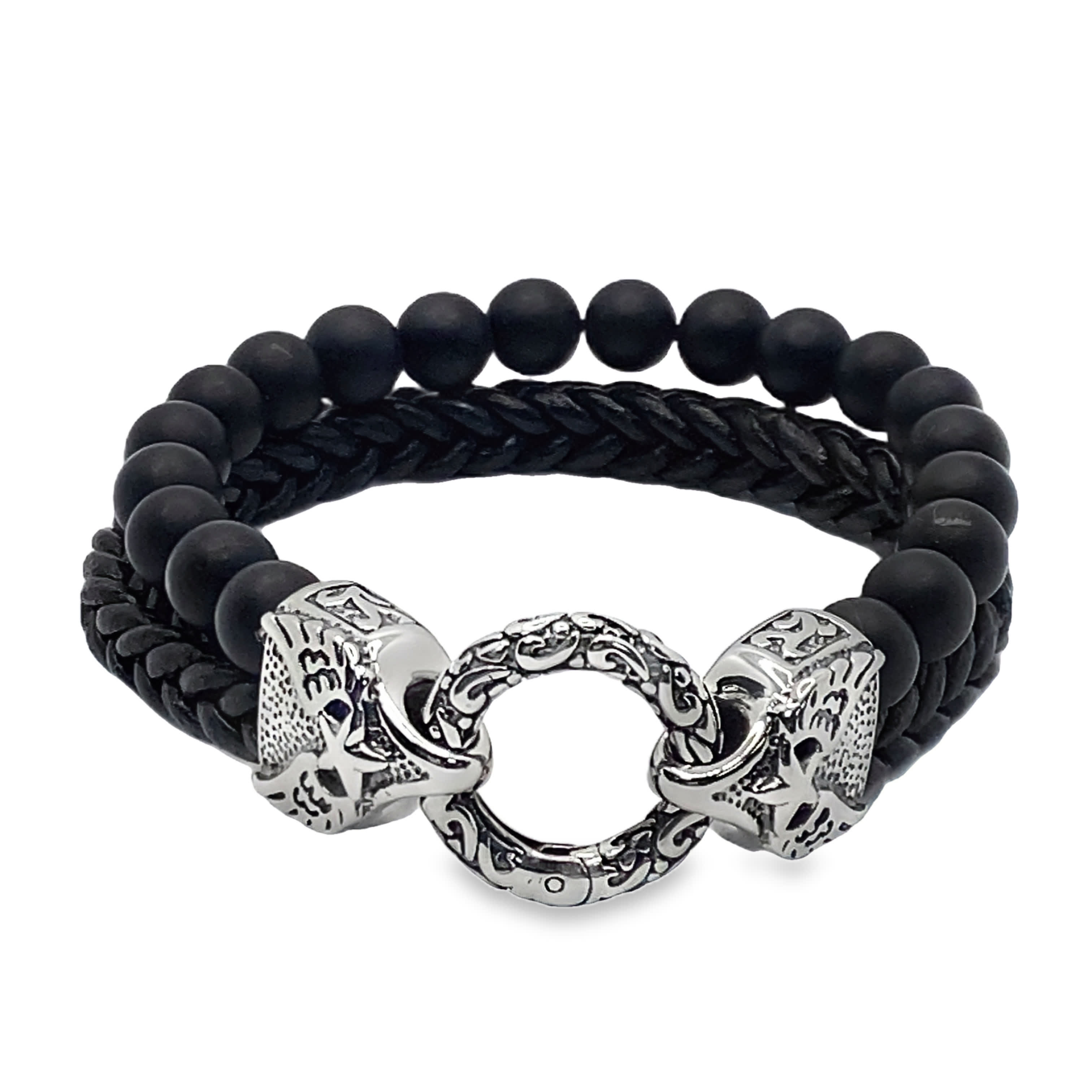 Bransoletka z koralików onyksowych z plecionym sznurkiem i designerskimi zapięciami