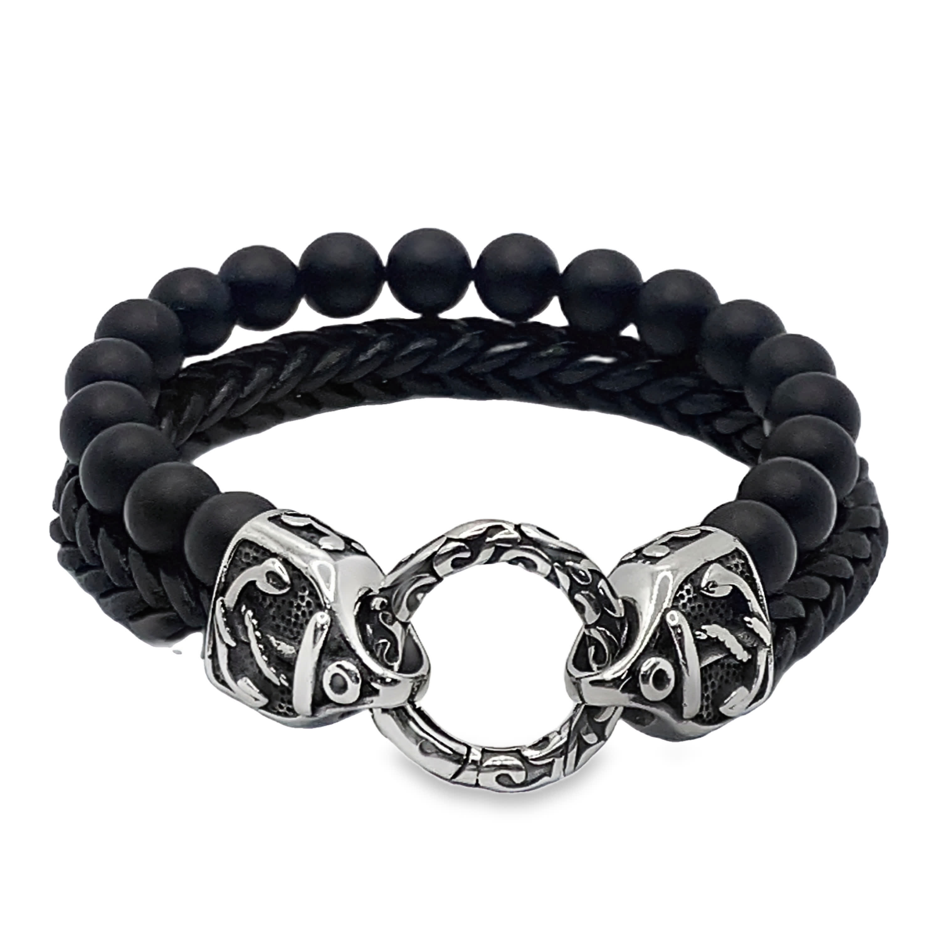 Bransoletka z koralików onyksowych z designerskimi metalowymi zapięciami