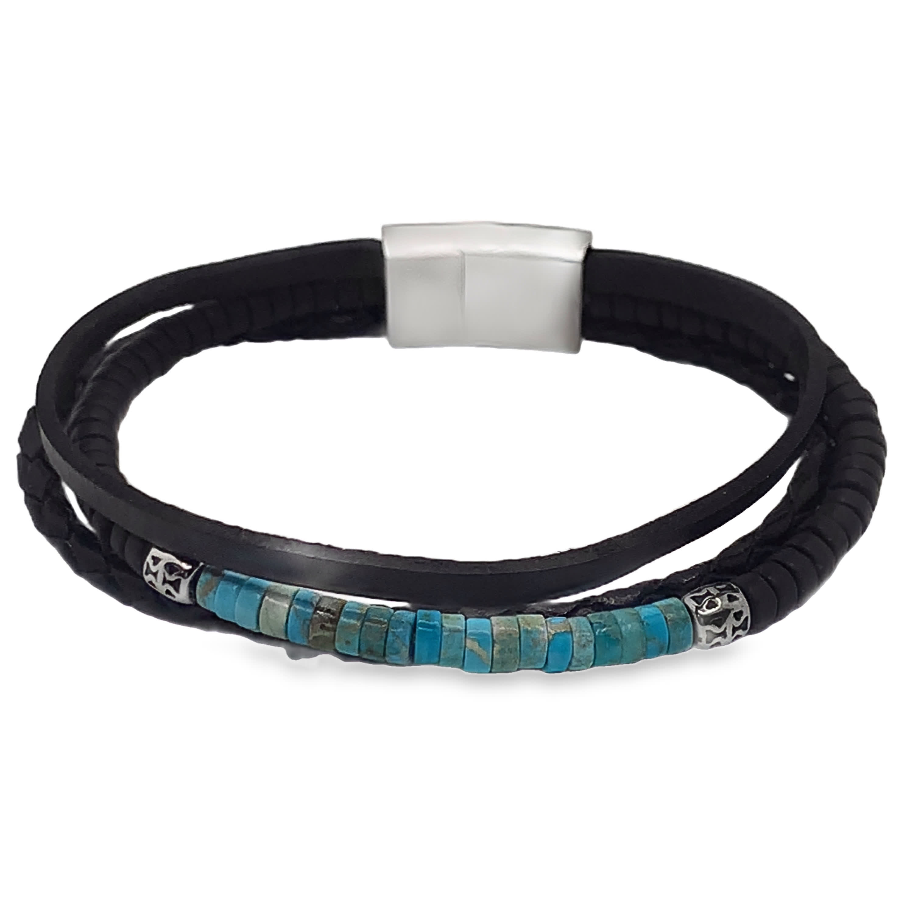 Bransoletka z turkusowych koralików z koralikami o szlifie kaboszonowym