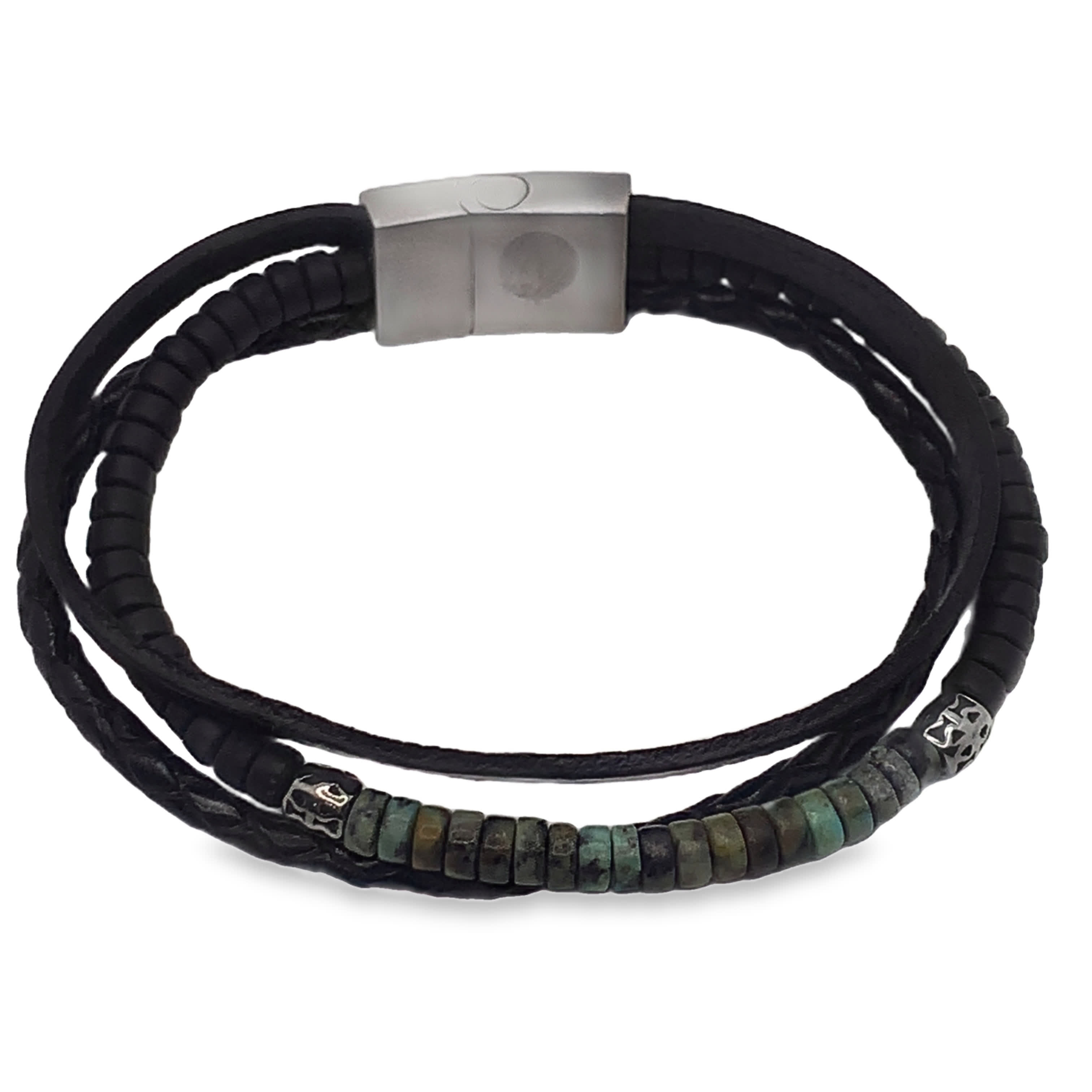 Męska pleciona bransoletka z zielonymi turkusowymi koralikami