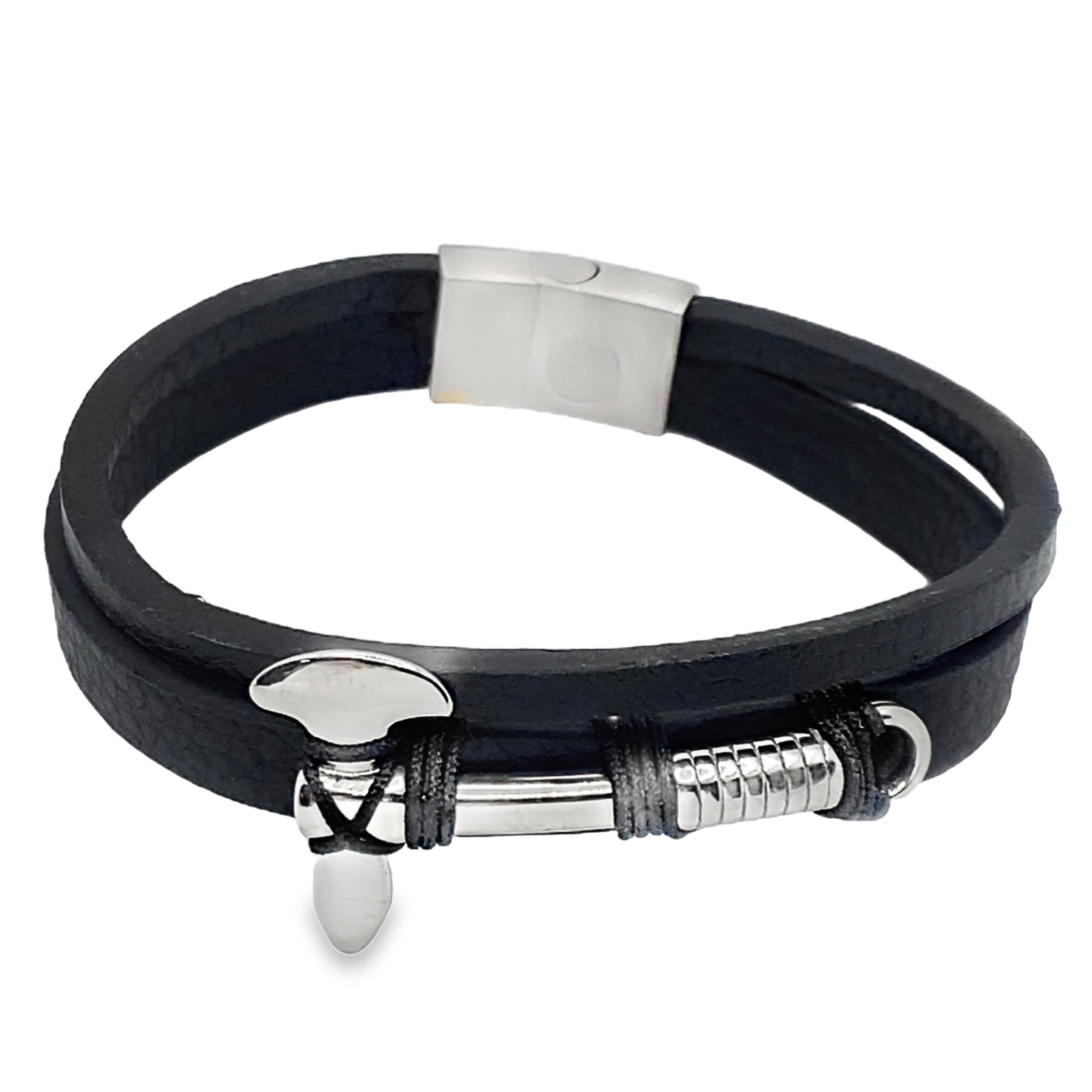 Czarna skórzana bransoletka z przełącznikiem
