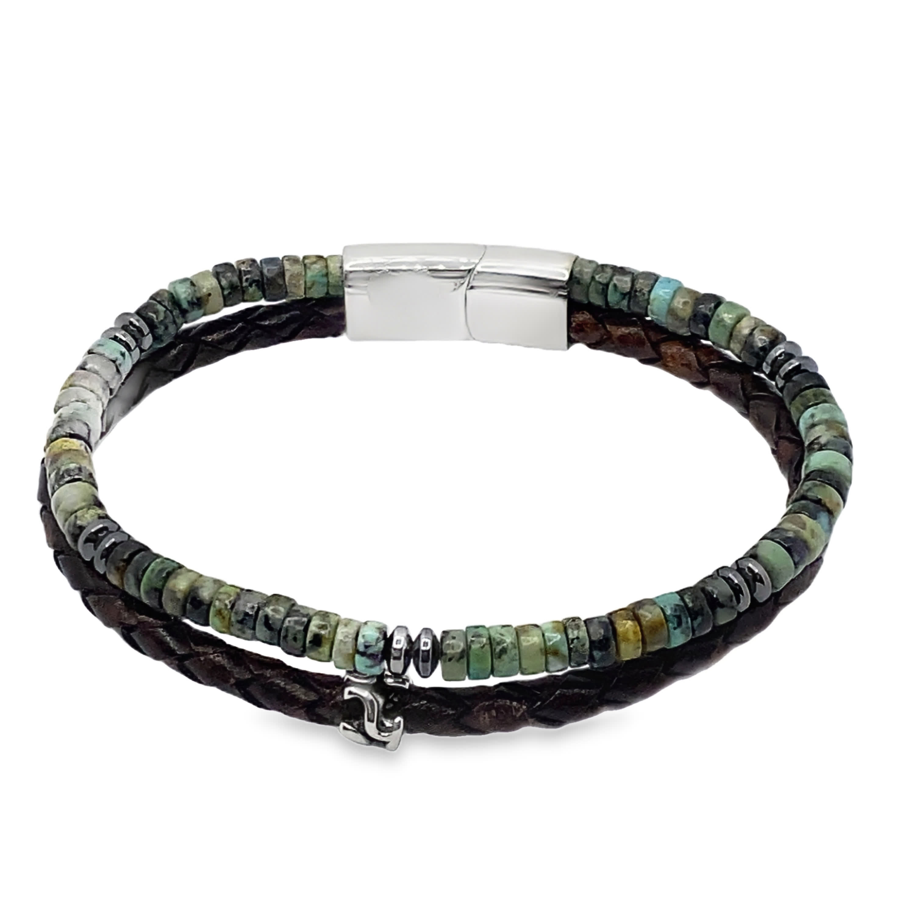 Bransoletka z koralików w kolorze turkusowym z plecionej skóry