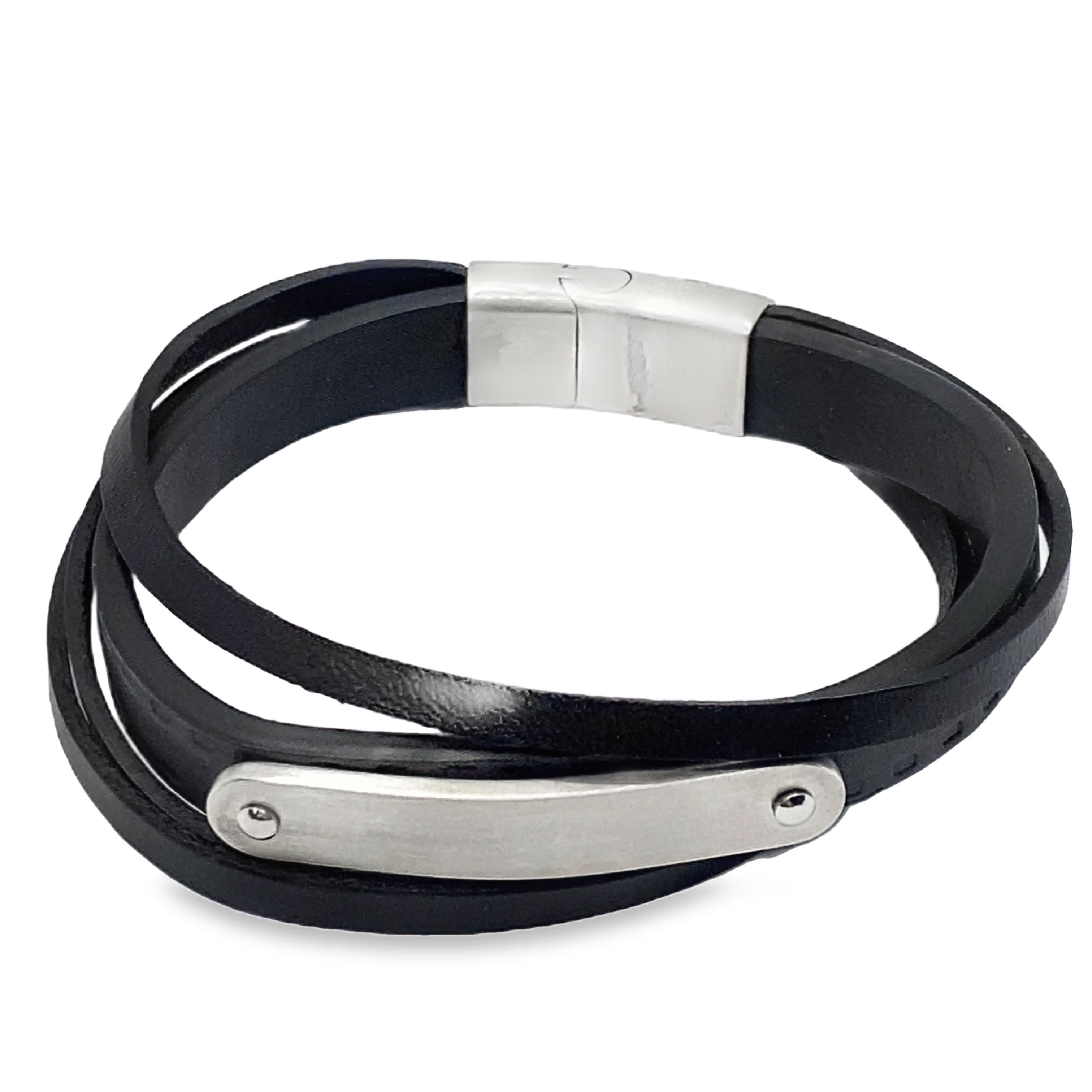 Bransoletka z wielowarstwowej czarnej skóry