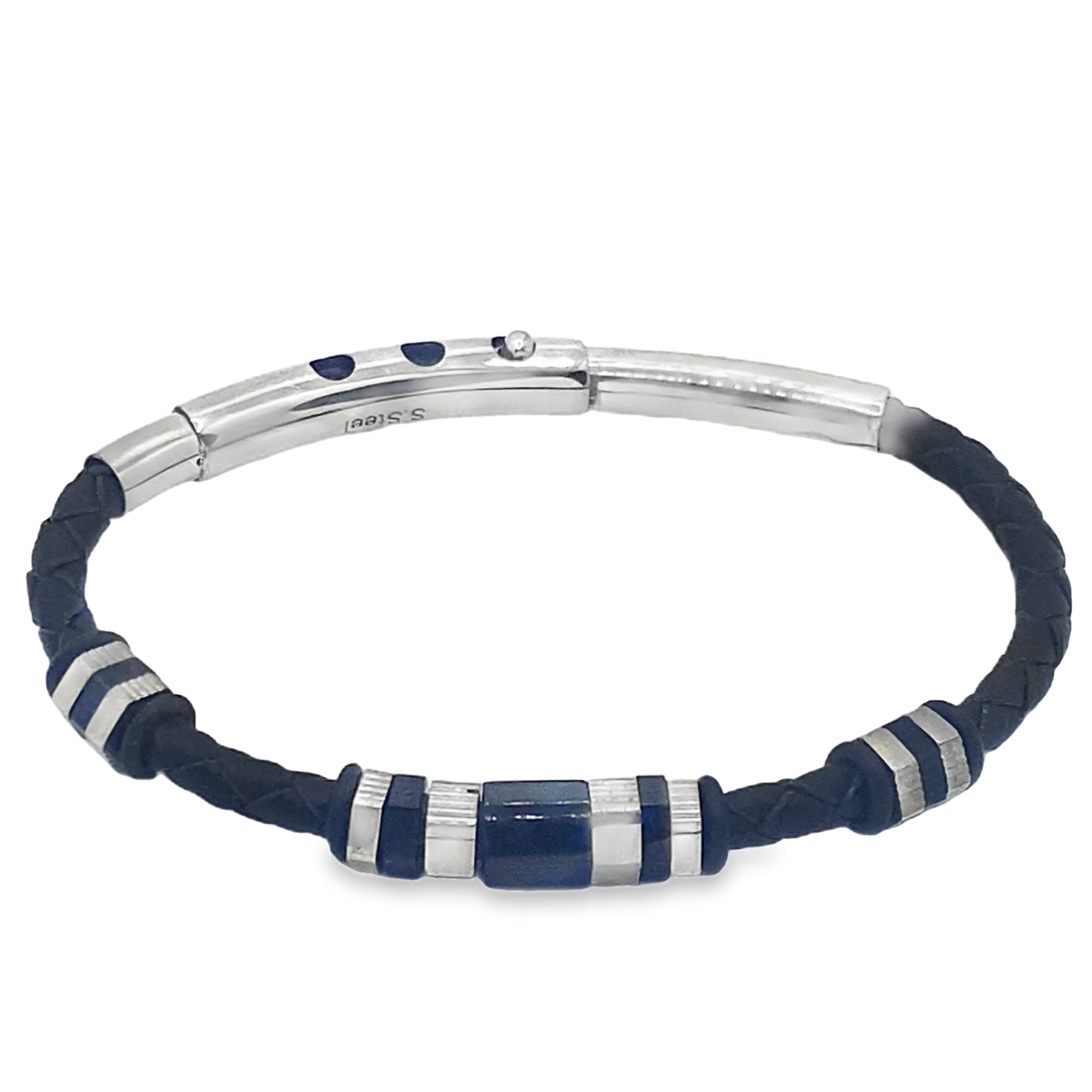 Bransoletka z czarnego plecionego łańcuszka z akcentami ze stali nierdzewnej