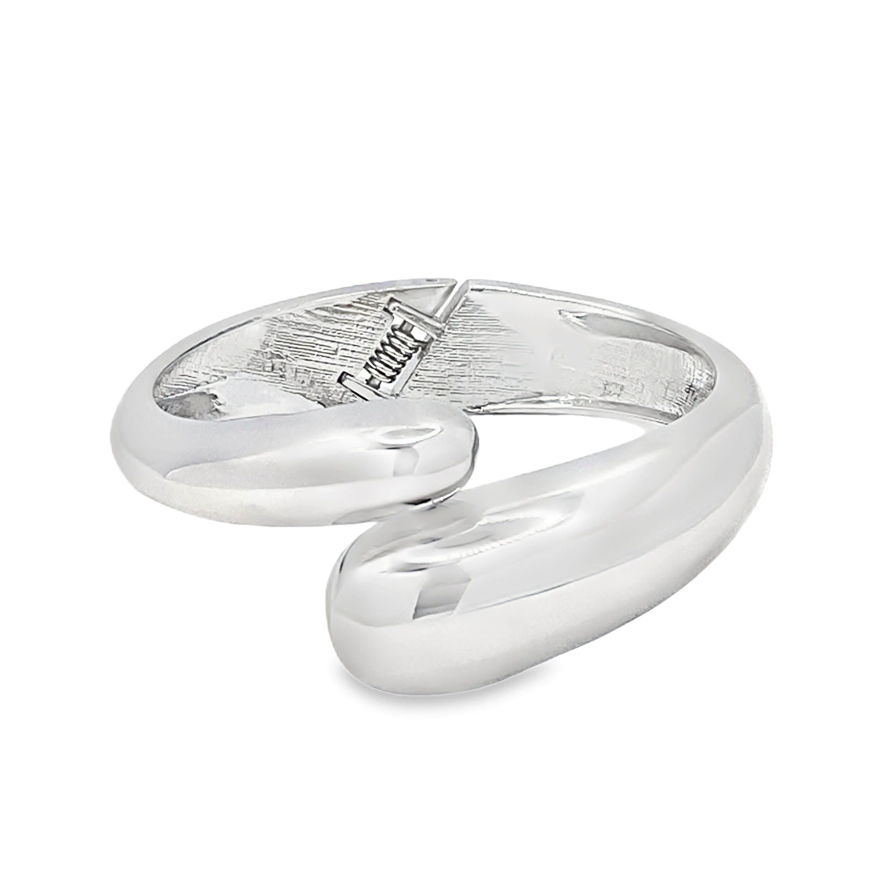 Nowoczesna posrebrzana bransoletka typu bangle w wykończeniu z białej stali