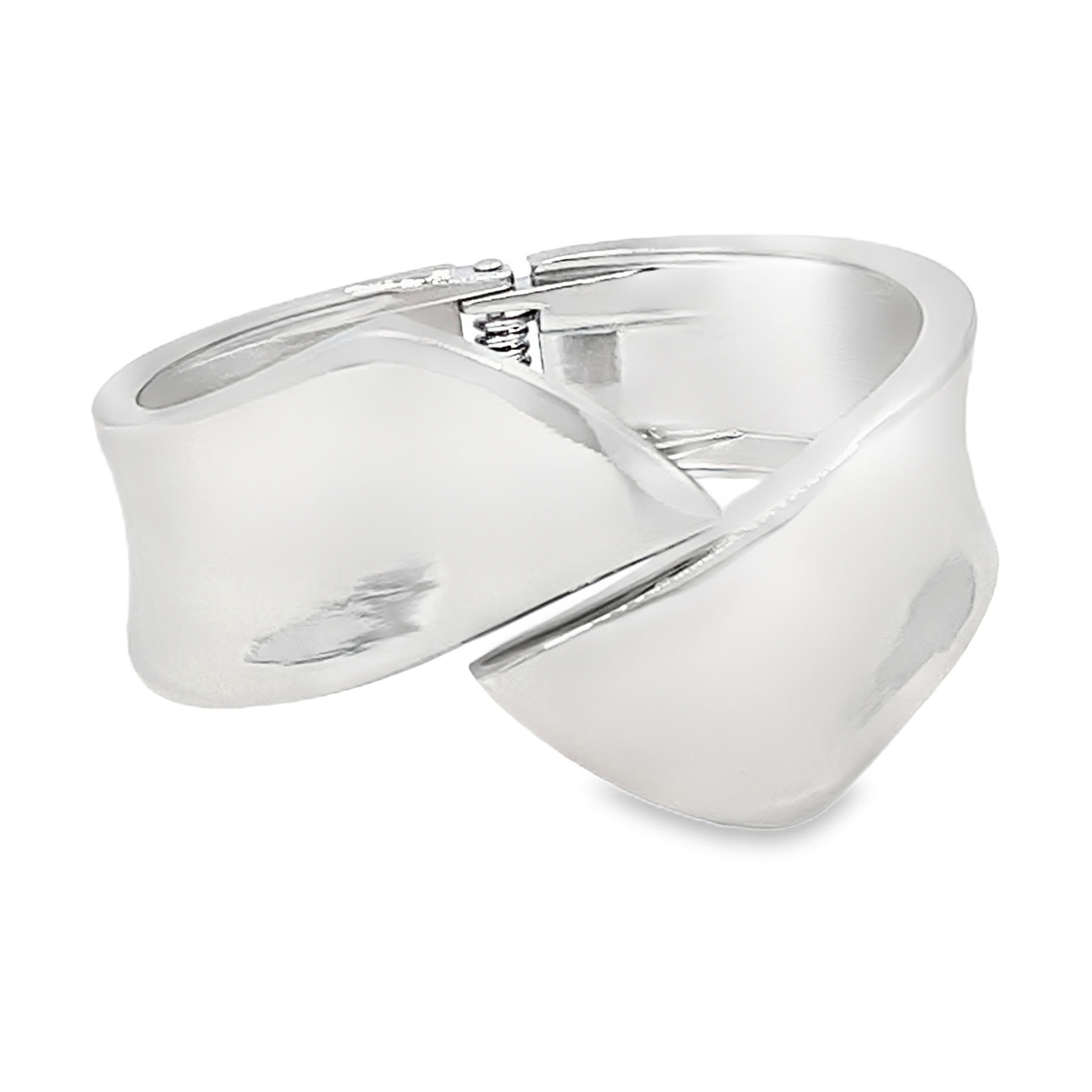 Modernistyczna posrebrzana bransoletka typu bangle w srebrnej stali