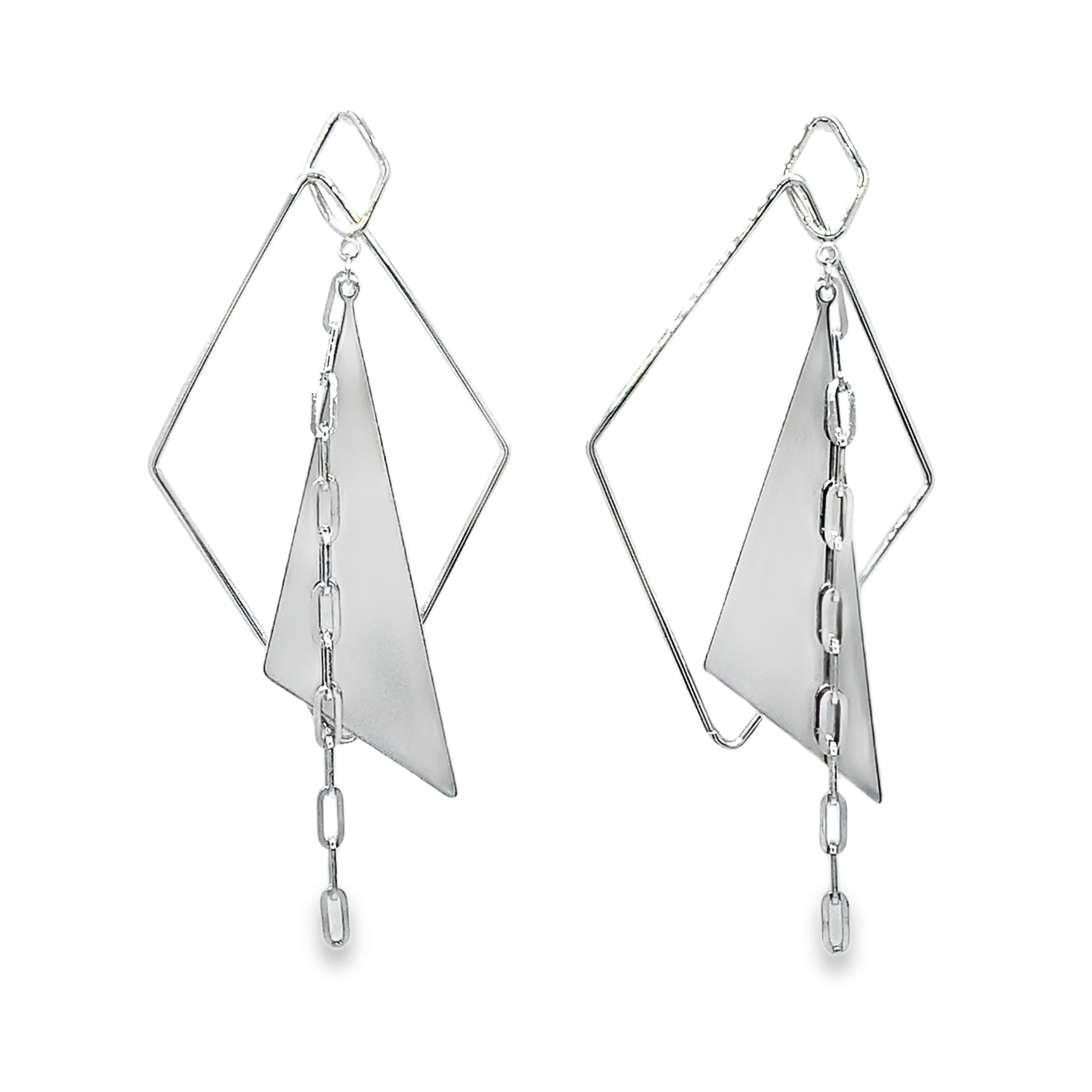 Nowoczesne srebrne geometryczne kolczyki wiszące