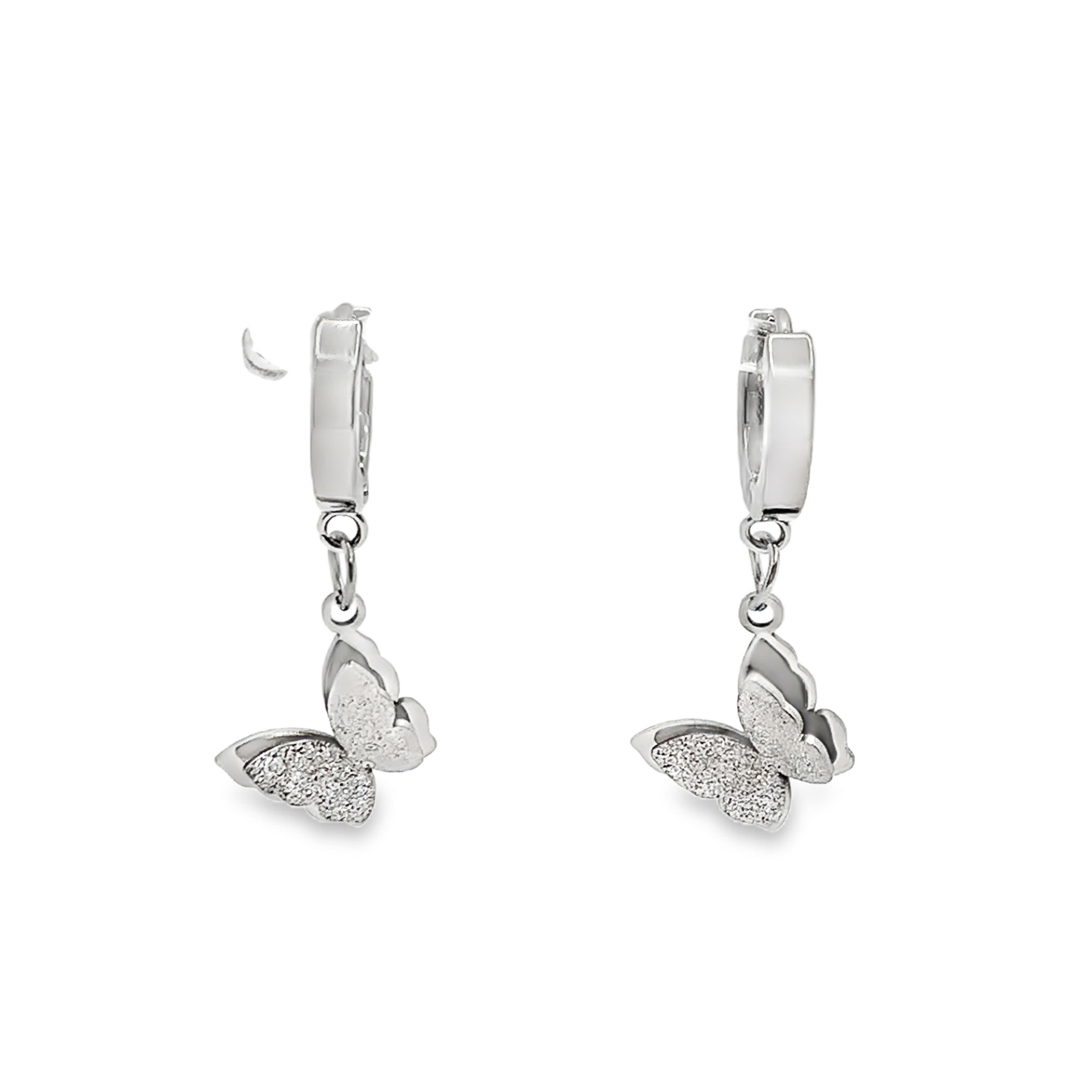 Kolczyki z motylami w białym złocie i srebrze