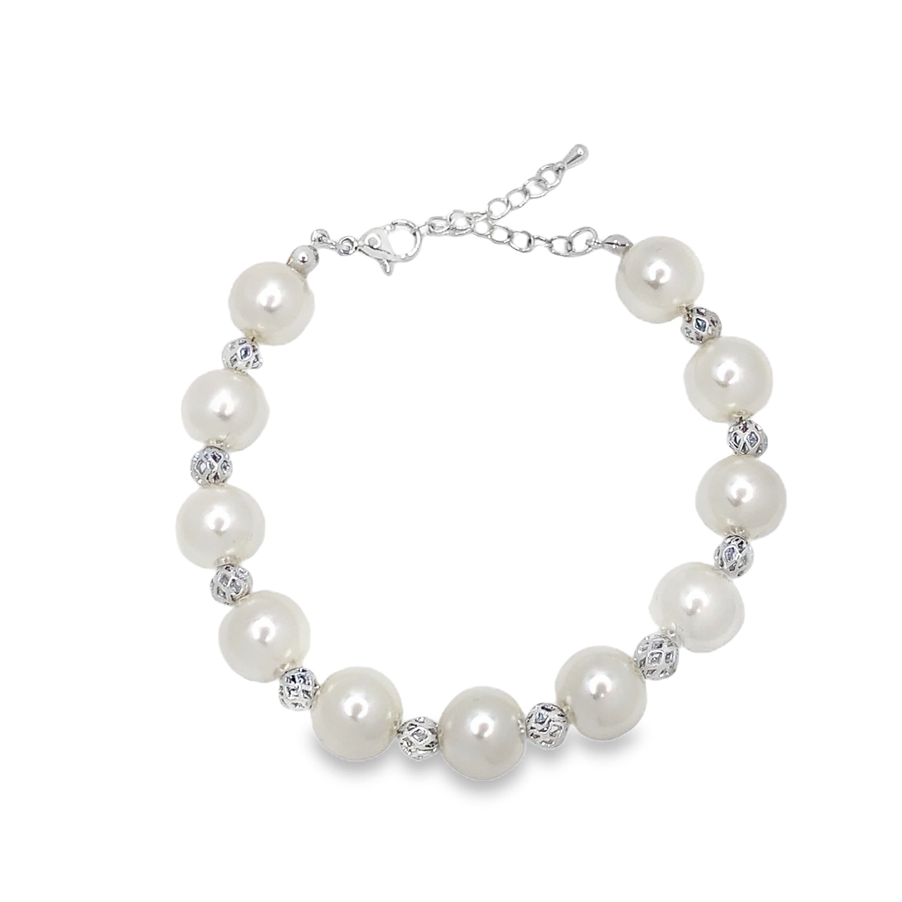 Elegancka metalowa bransoletka z koralików pereł