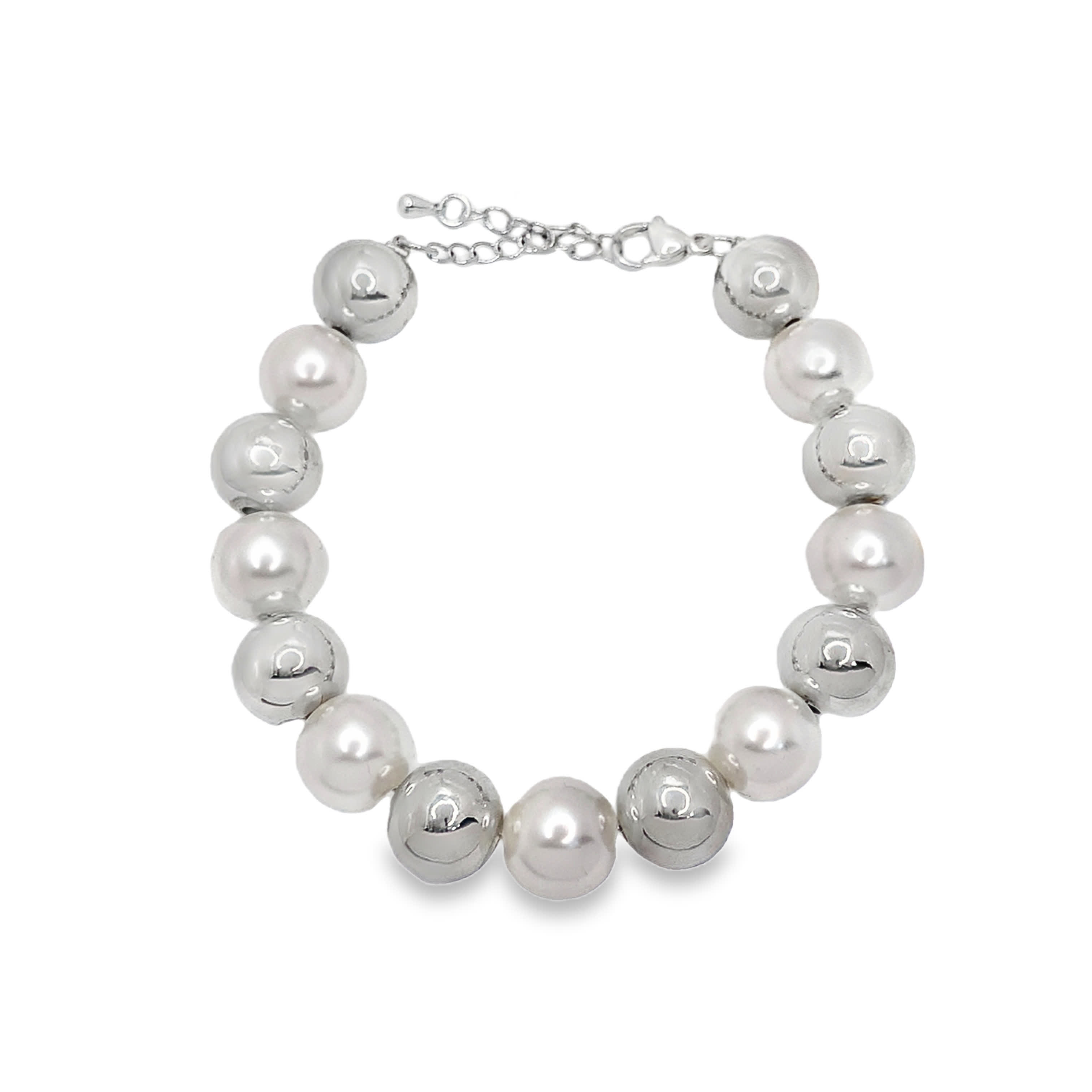 Klasyczna metalowa bransoletka z koralików z okrągłymi perłami kaboszonowymi