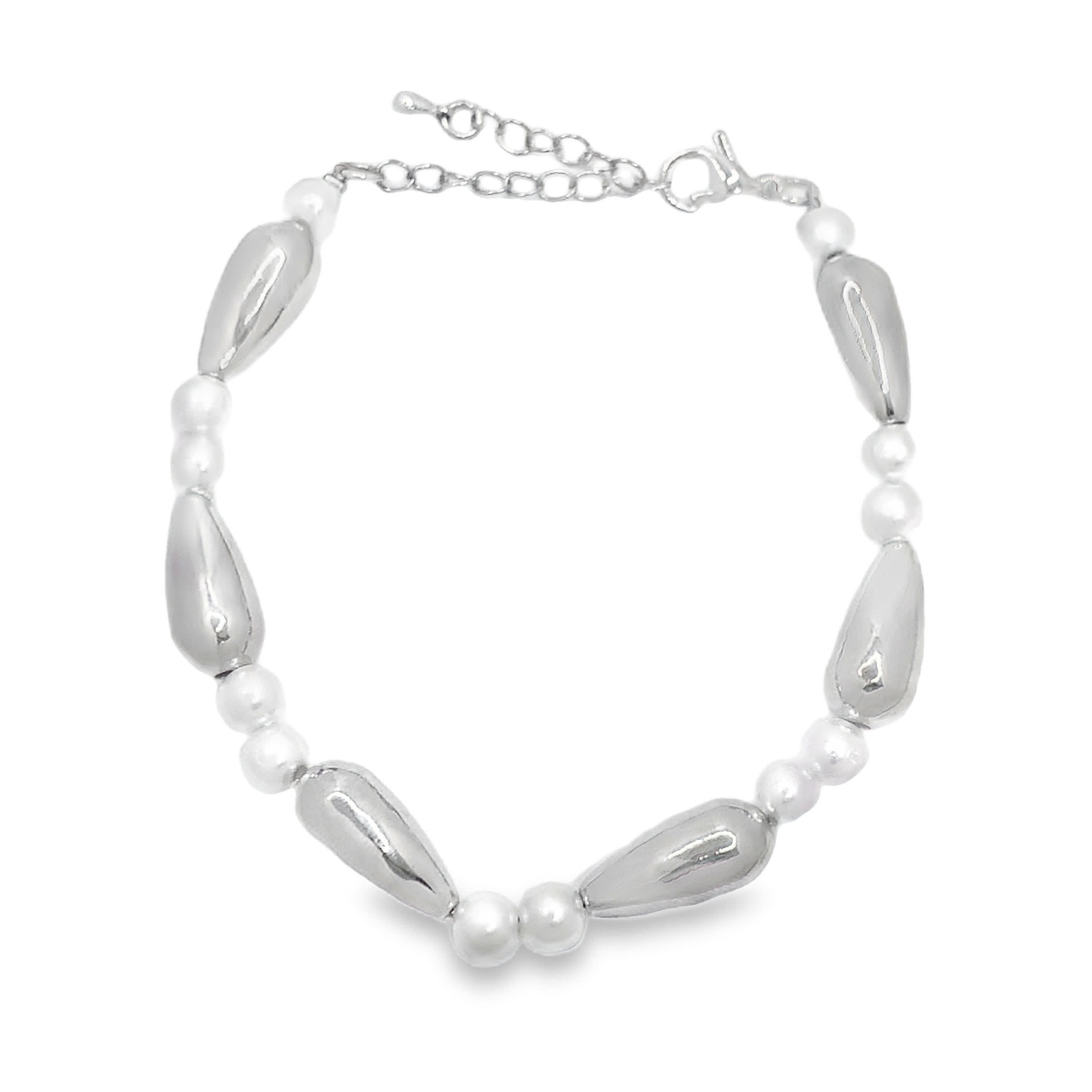 Elegancka metalowa bransoletka z perłami kaboszonowymi