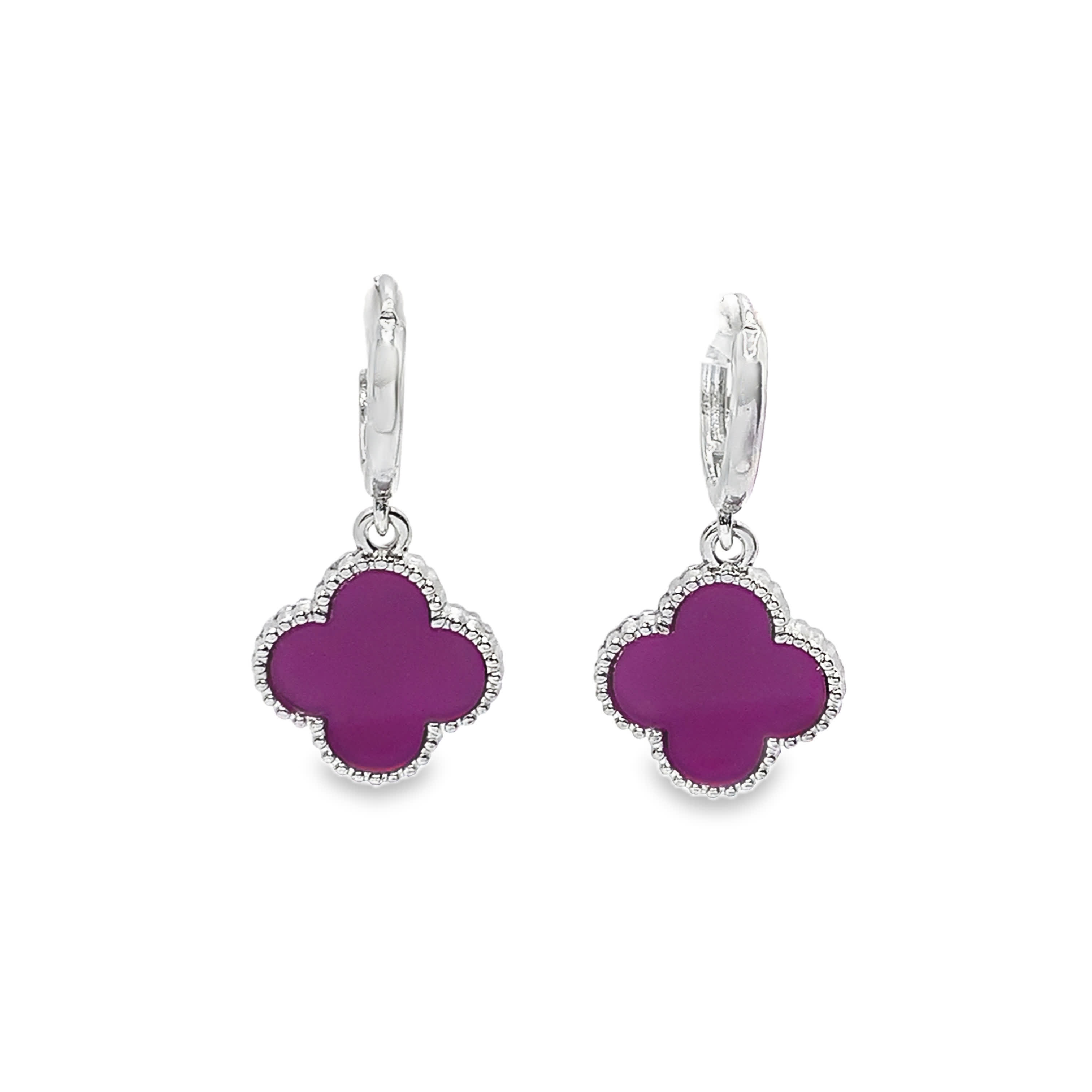 White Gold Plated Silver Dangle Earrings with Purple Quartz