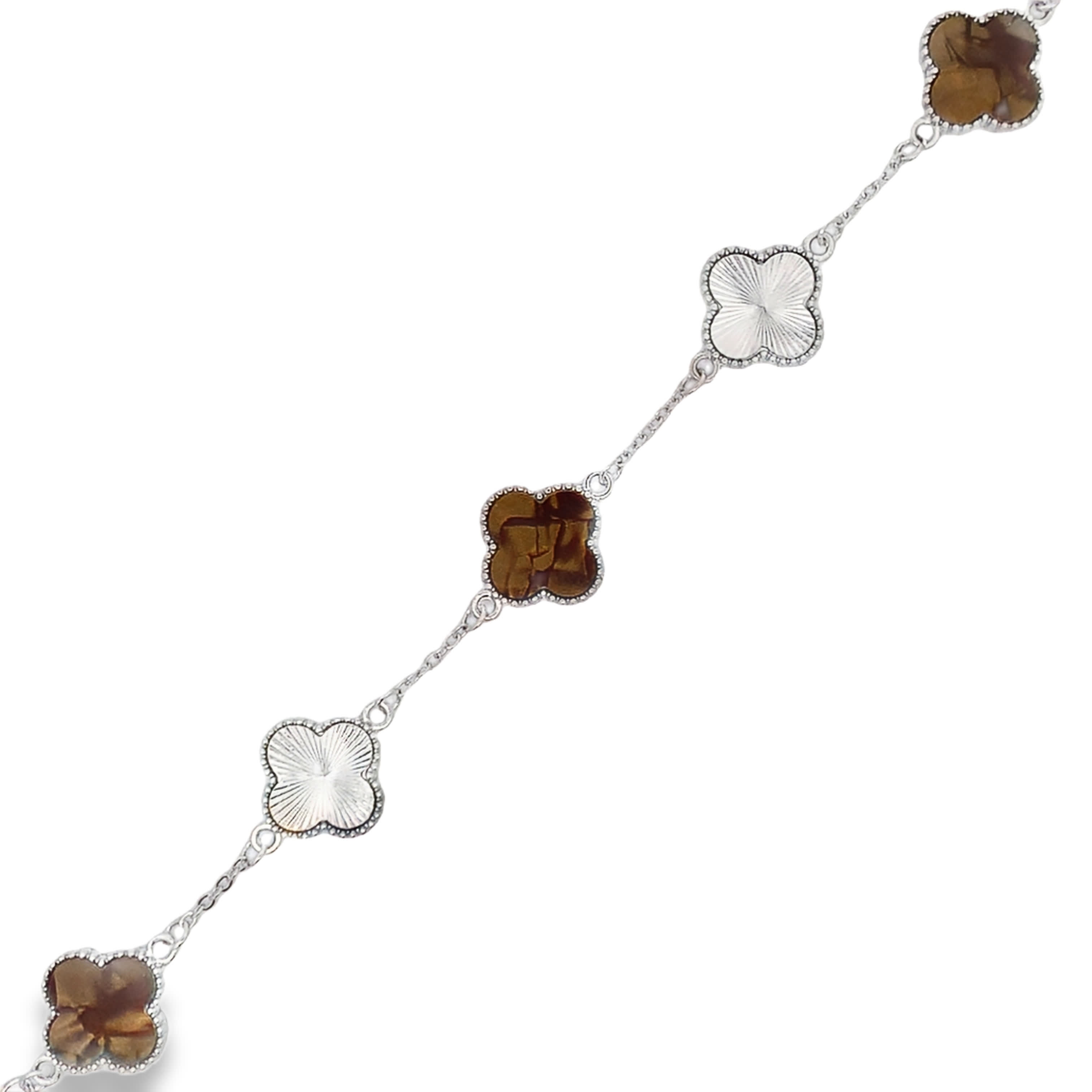 White Gold Chain Bracelet with Agate Gemstones