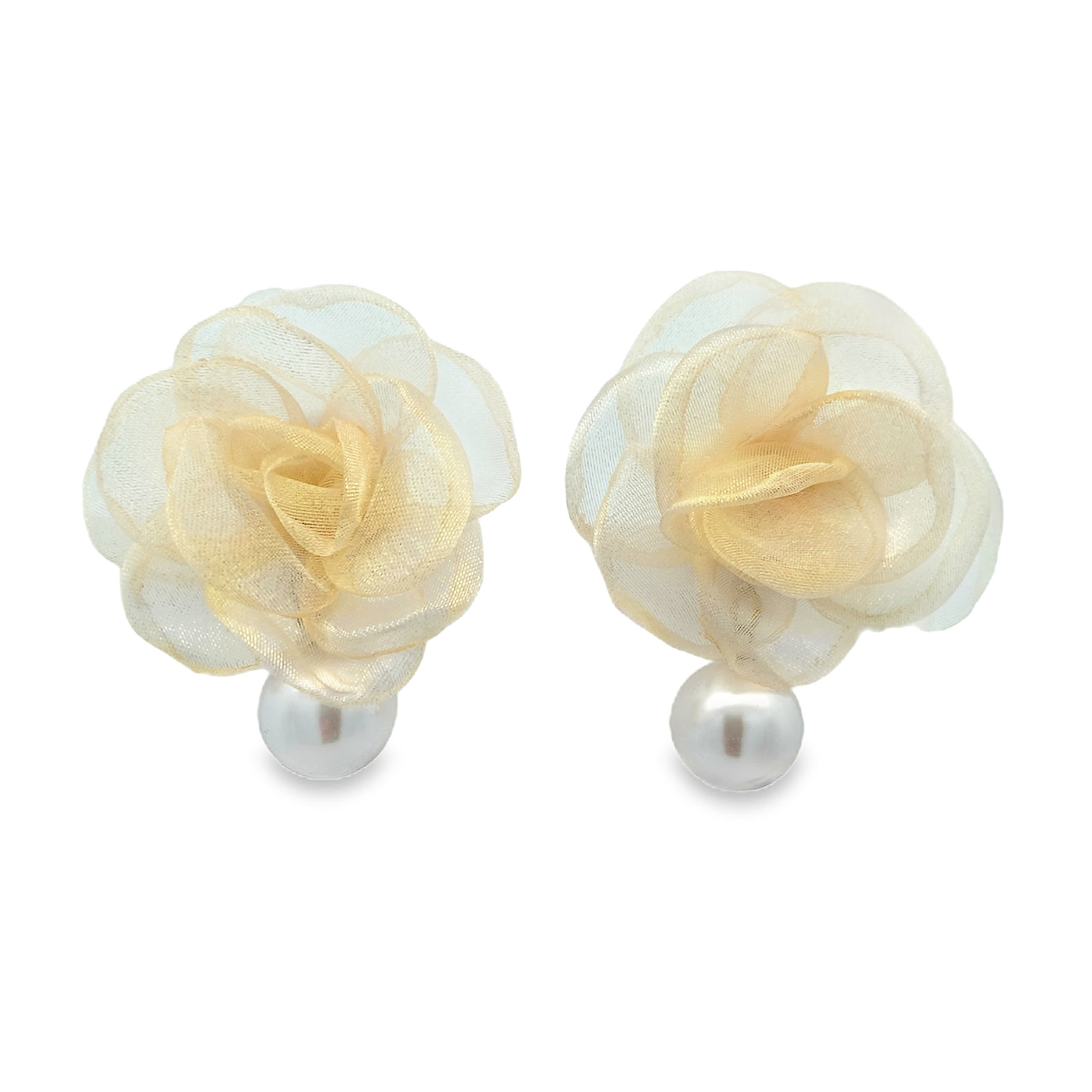 Kolczyki sztyfty z motywem kwiatowym z okrągłymi kaboszonowymi perłami