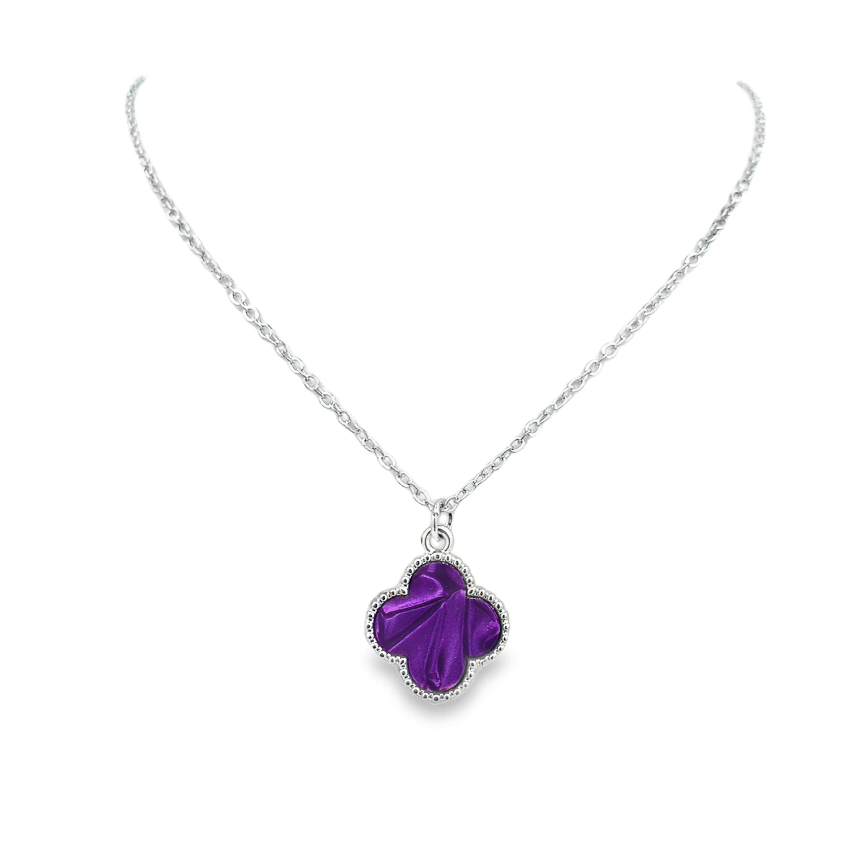 Carved Baroque Purple Amethyst Floral Charm Necklace in White Gold