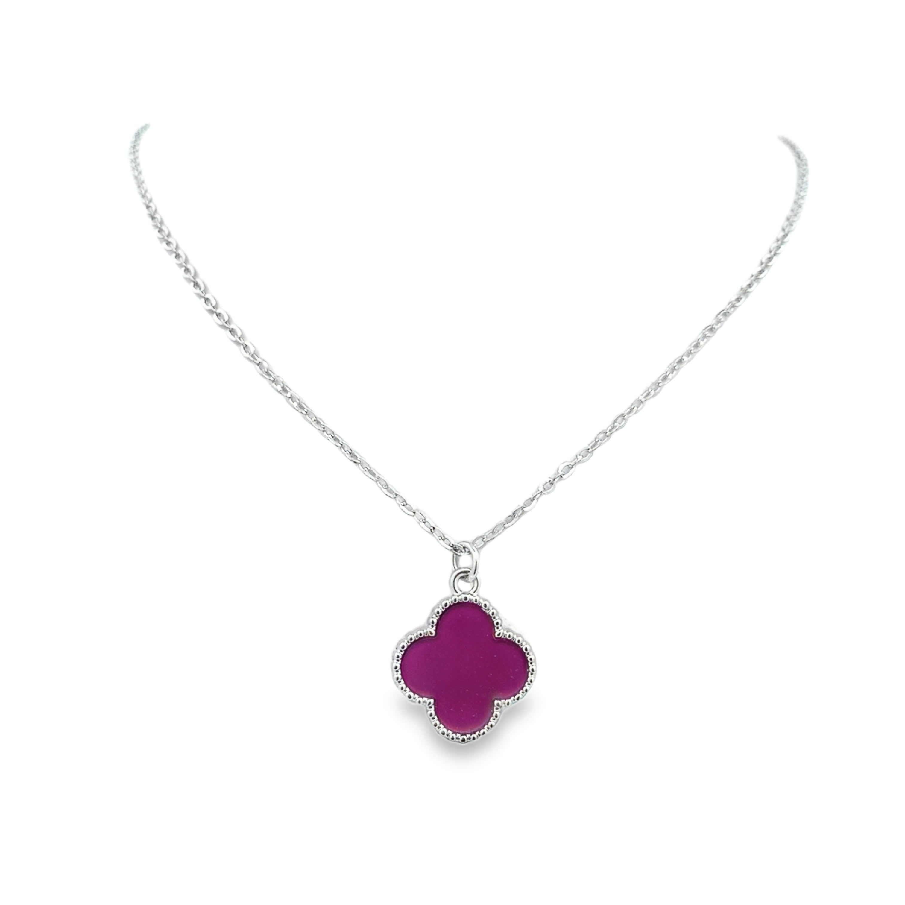 Cabochon Purple Agate Charm Necklace in 14K White Gold