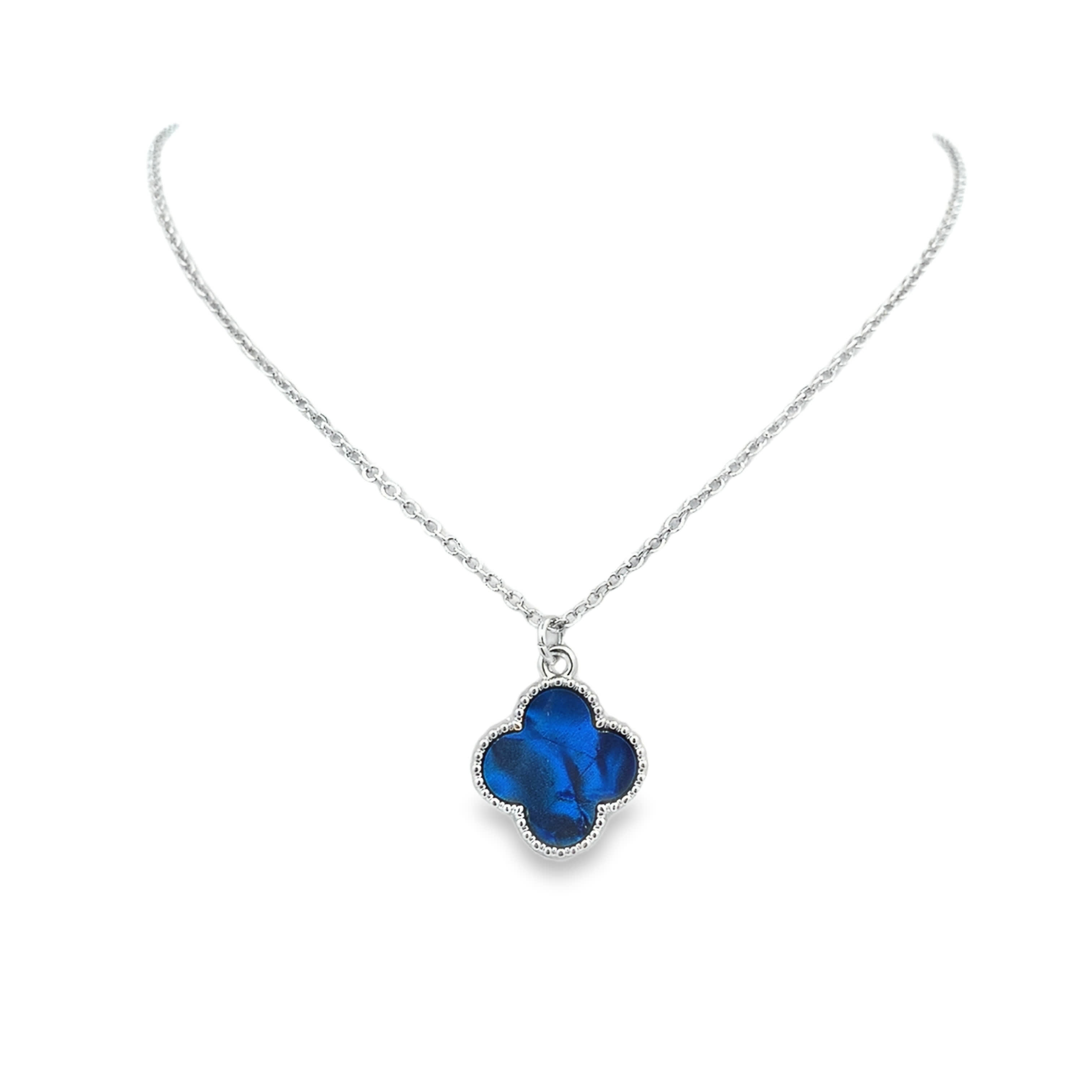 Baroque Cabochon Blue Agate Charm Necklace in White Gold