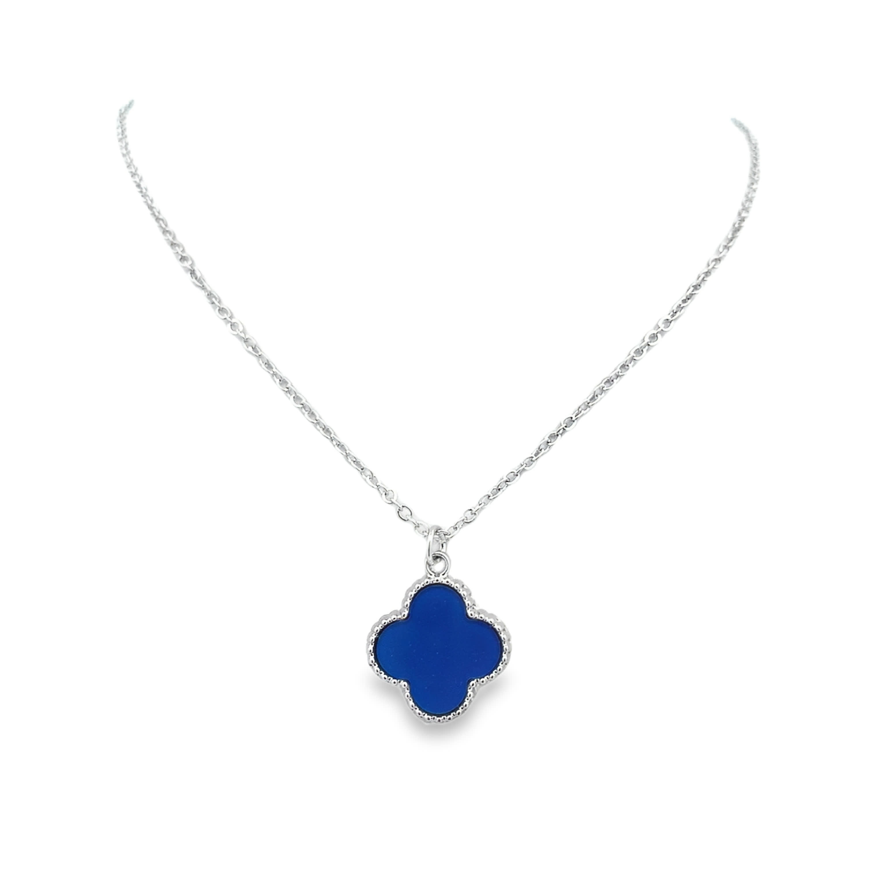 Baroque Blue Lapis Lazuli Cabochon Charm Necklace in White Gold