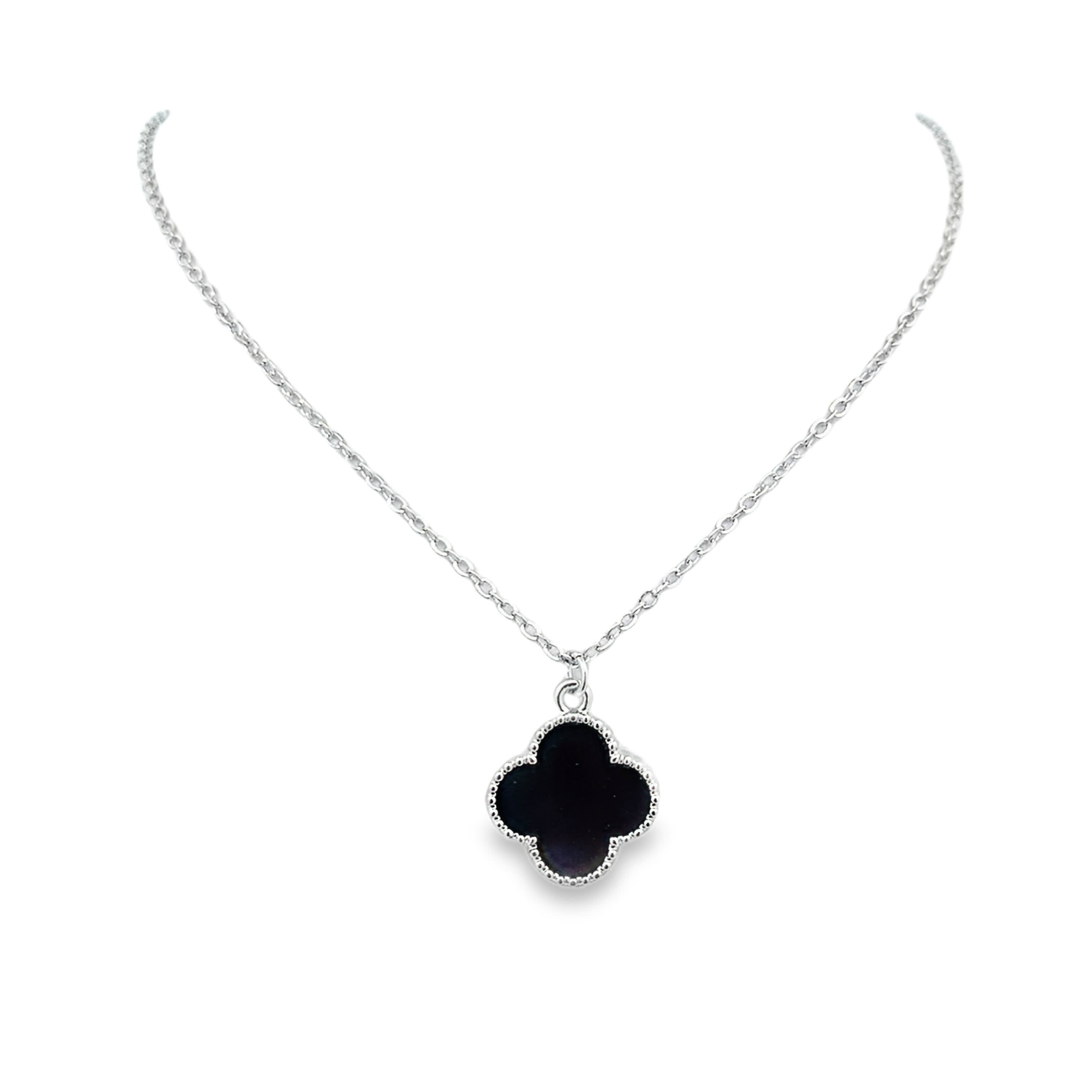Baroque Onyx Cabochon Charm Necklace in White Gold