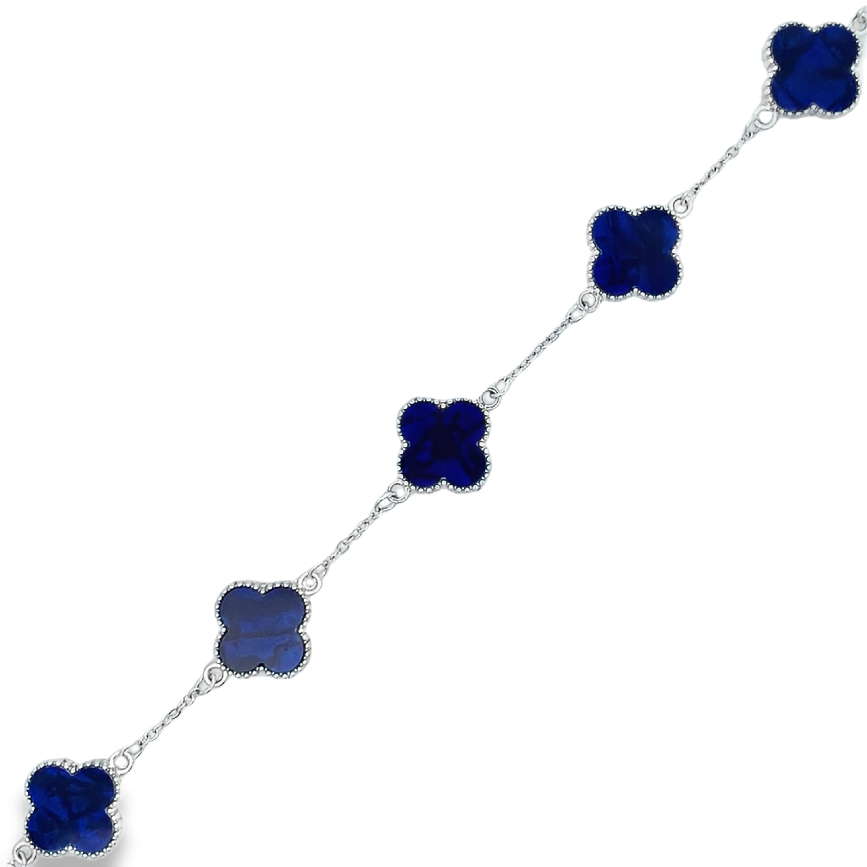 Posrebrzana bransoletka łańcuszkowa z niebieskim kamieniem barokowym