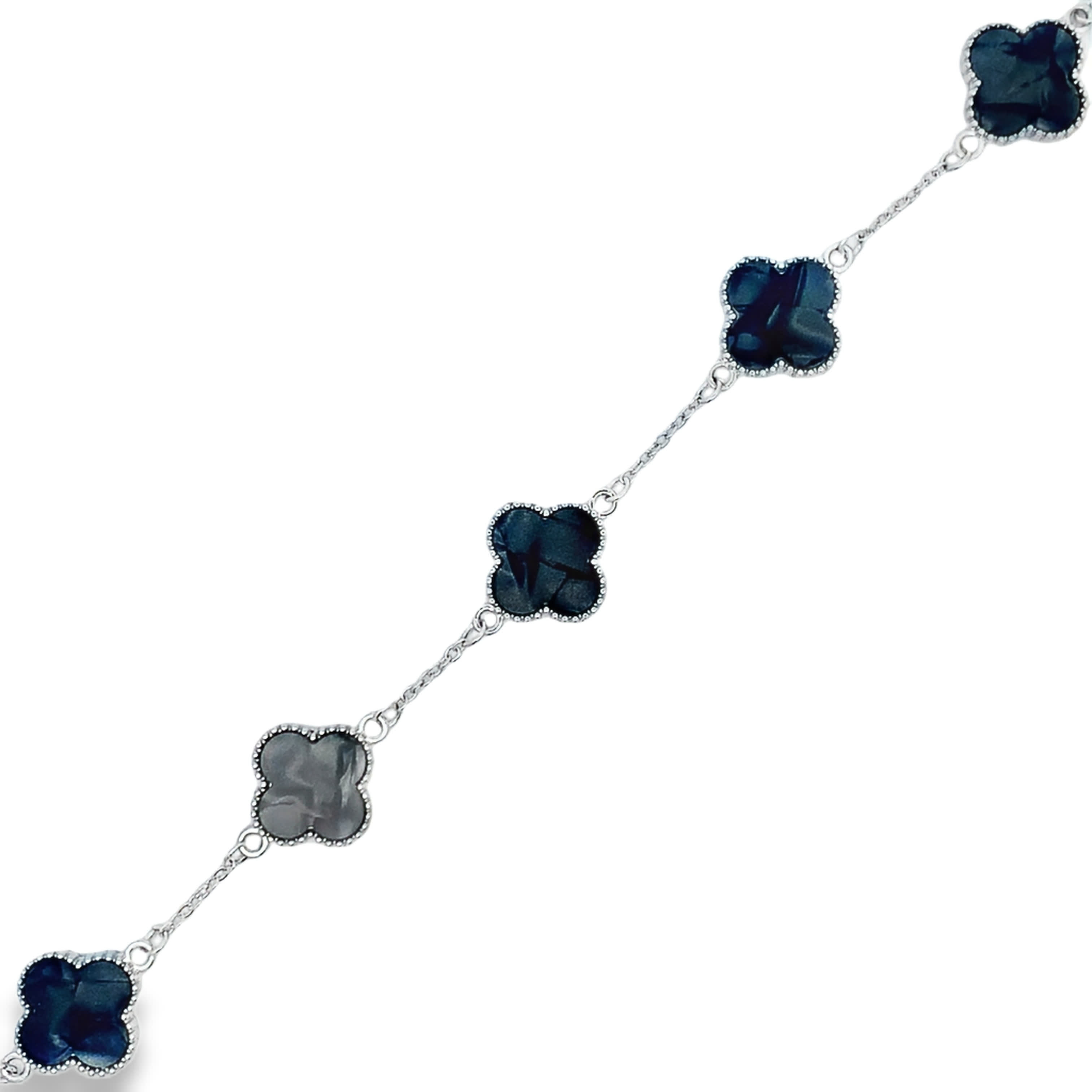 Elegancka posrebrzana bransoletka z czarnym kamieniem kaboszon