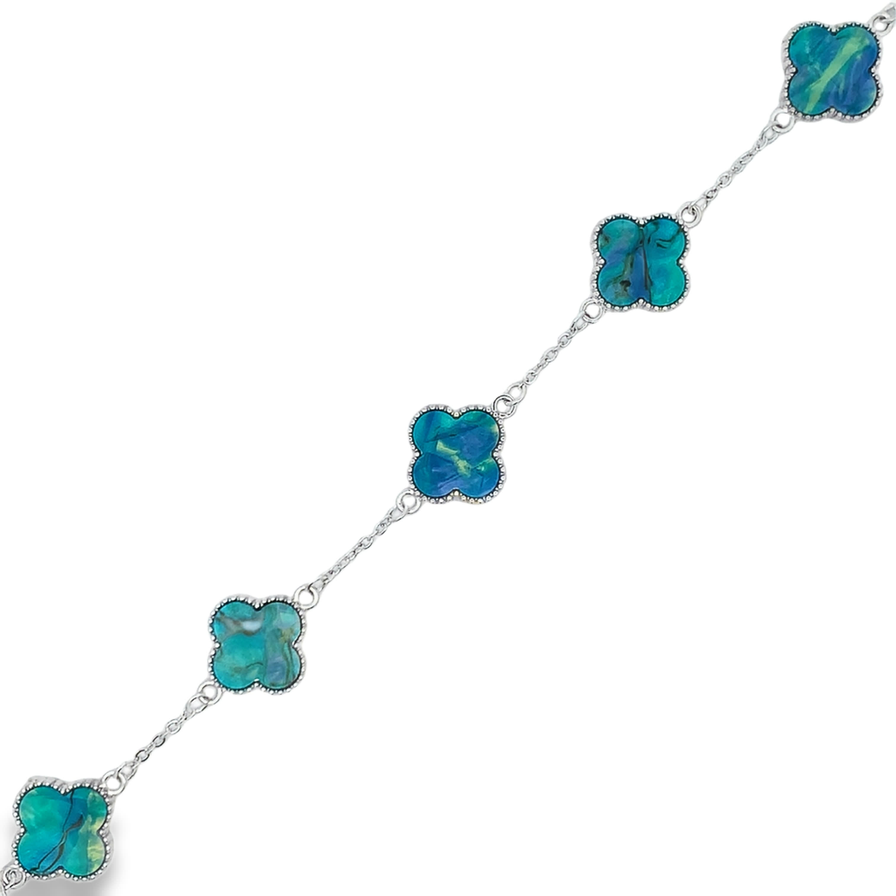 White Gold Carved Turquoise Floral Link Bracelet
