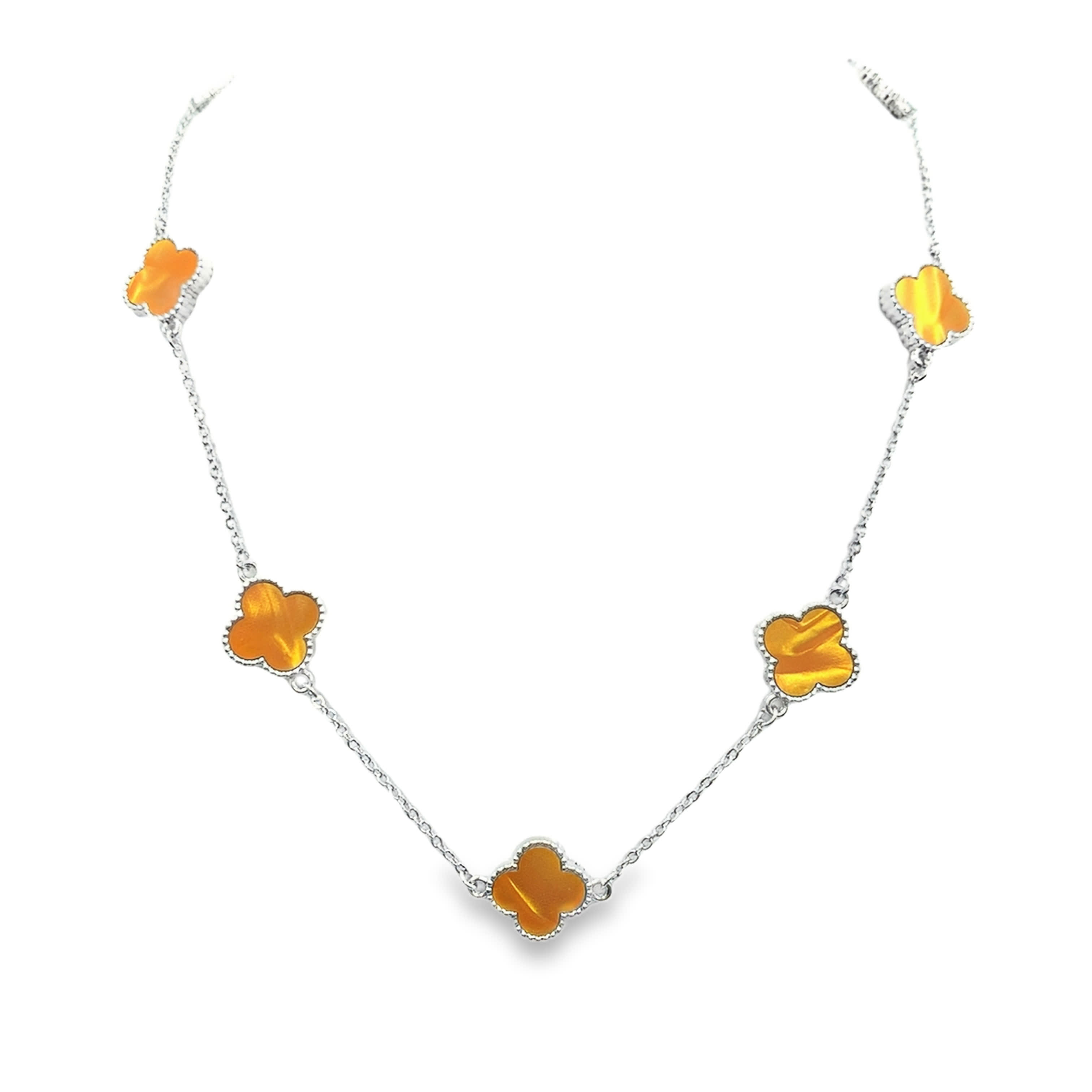 Nowoczesny posrebrzany naszyjnik warstwowy z barokowym kaboszonem kamienia agatu żółtopomarańczowego
