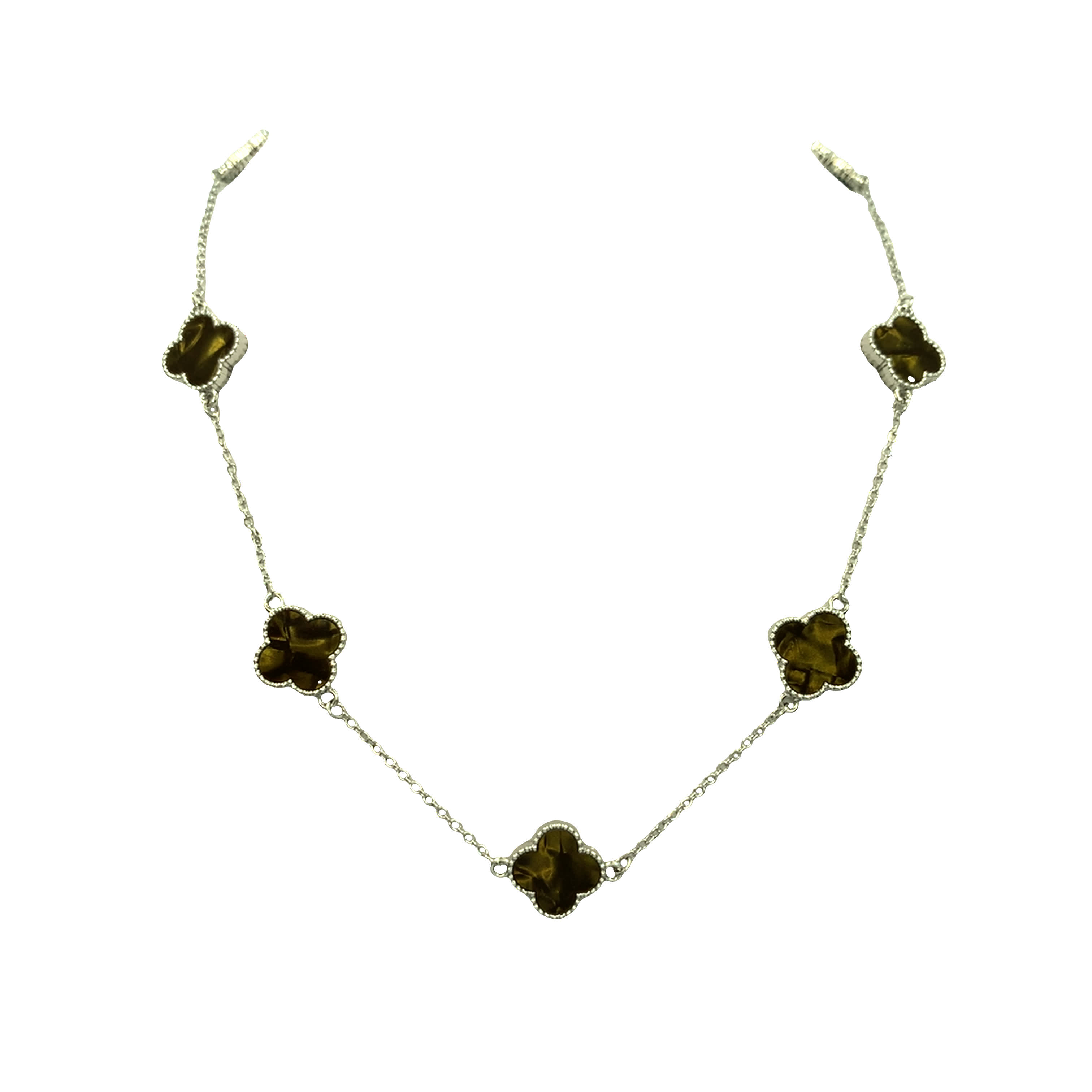 Posrebrzany naszyjnik warstwowy z zawieszką z kaboszonem kamienia kwarcu rutylowego