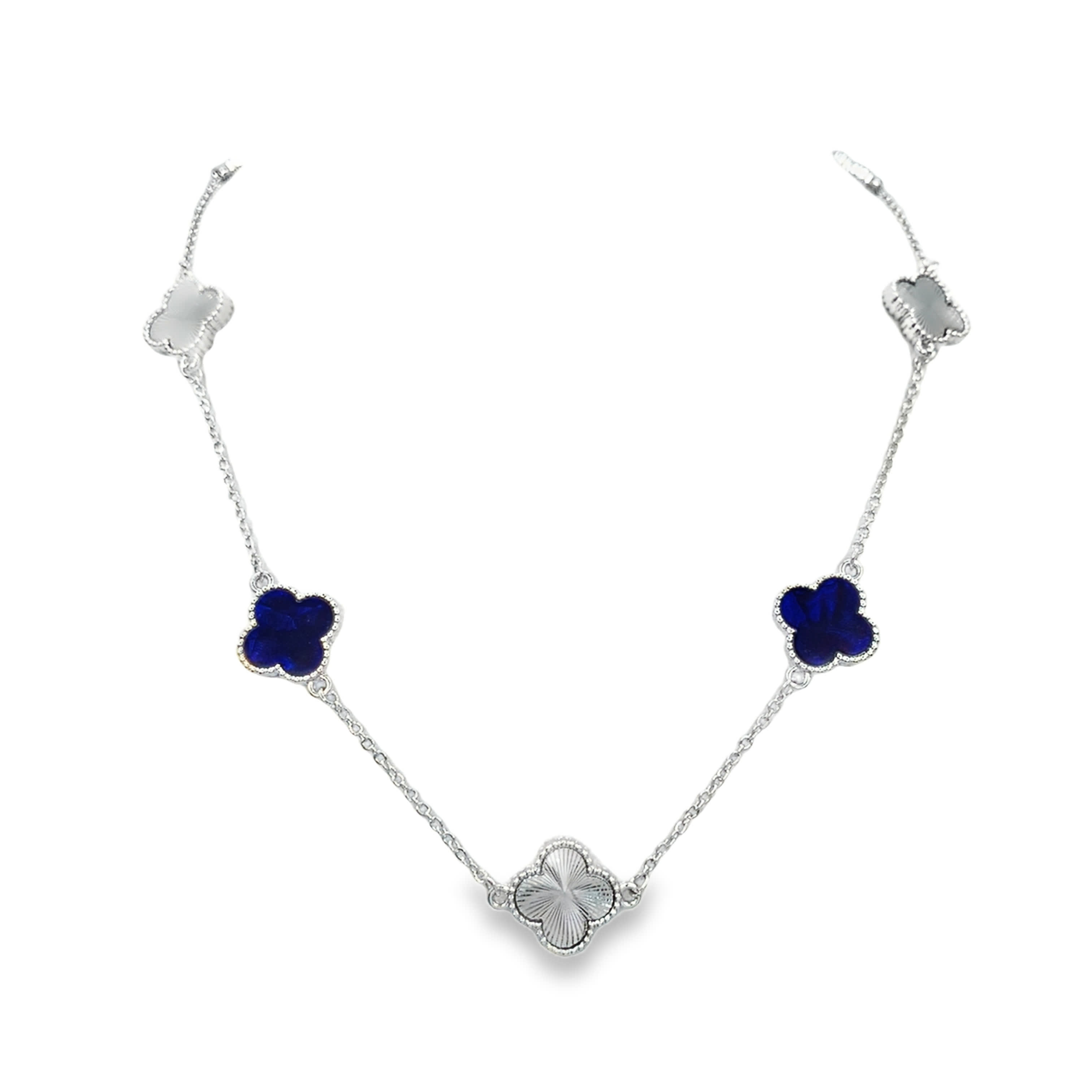 Posrebrzany elegancki naszyjnik charms barokowy z rzeźbionym kamieniem lapis lazuli