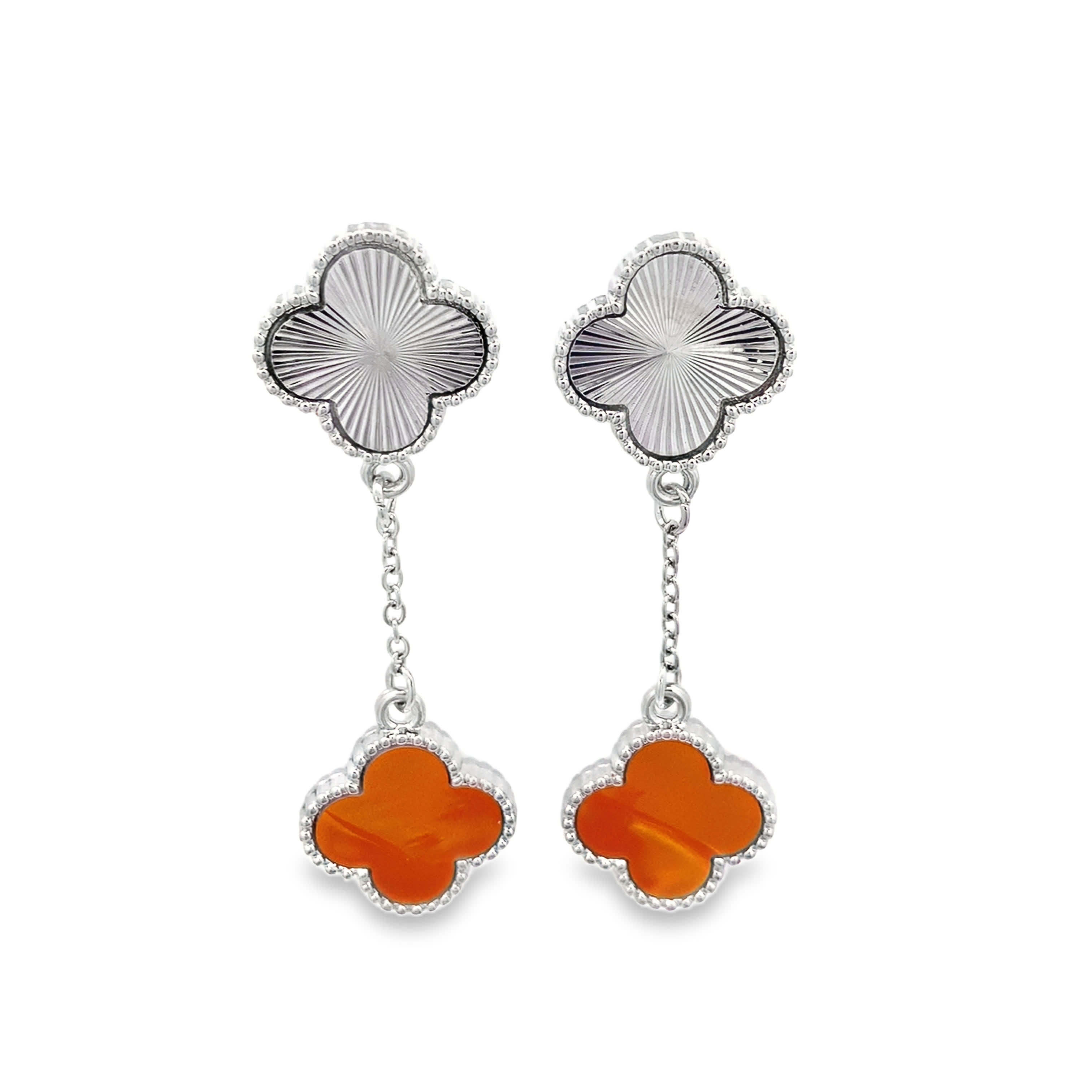 Baroque Orange Agate Cabochon Drop Earrings in Polished White Gold