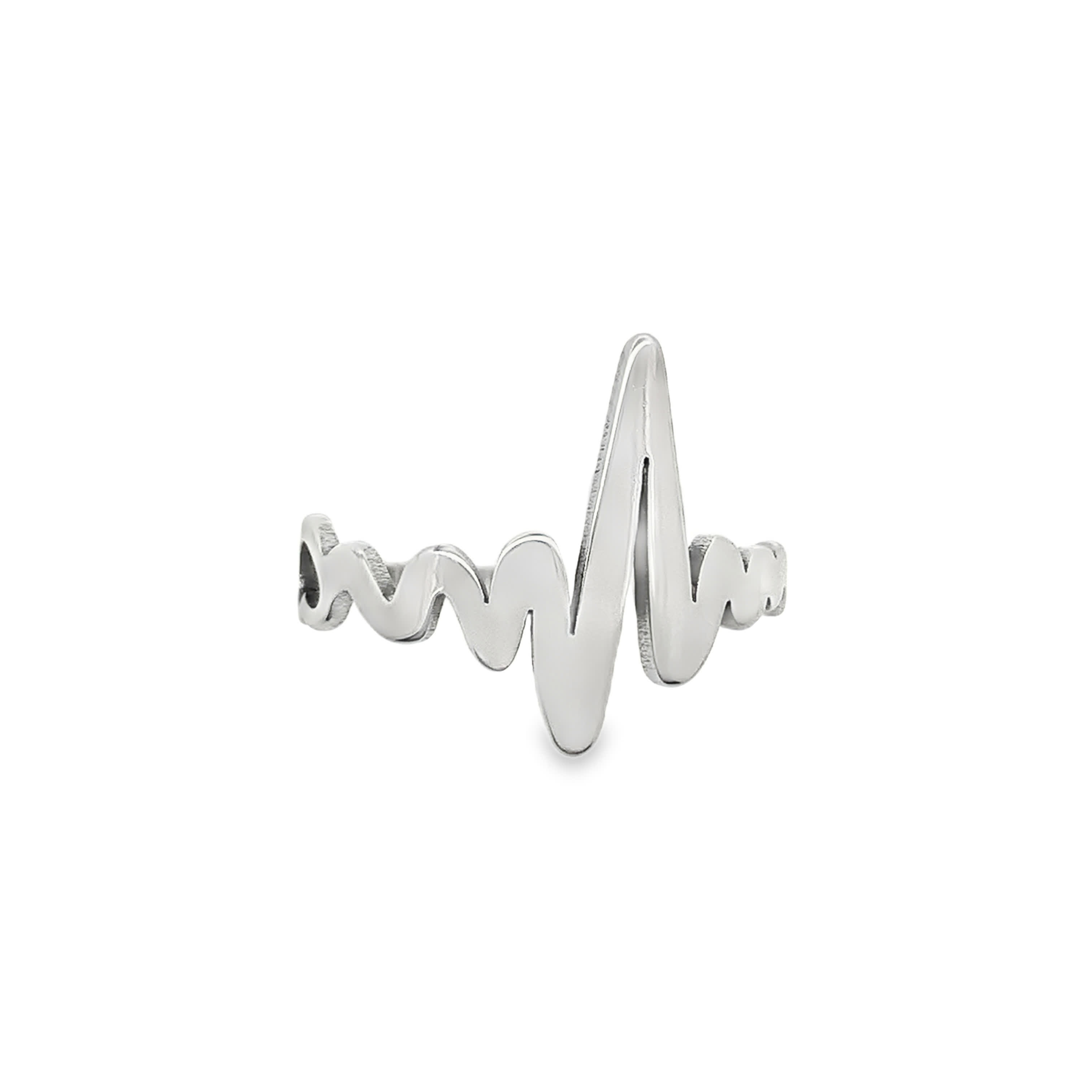 Silver Heartbeat EKG Wave Band Ring