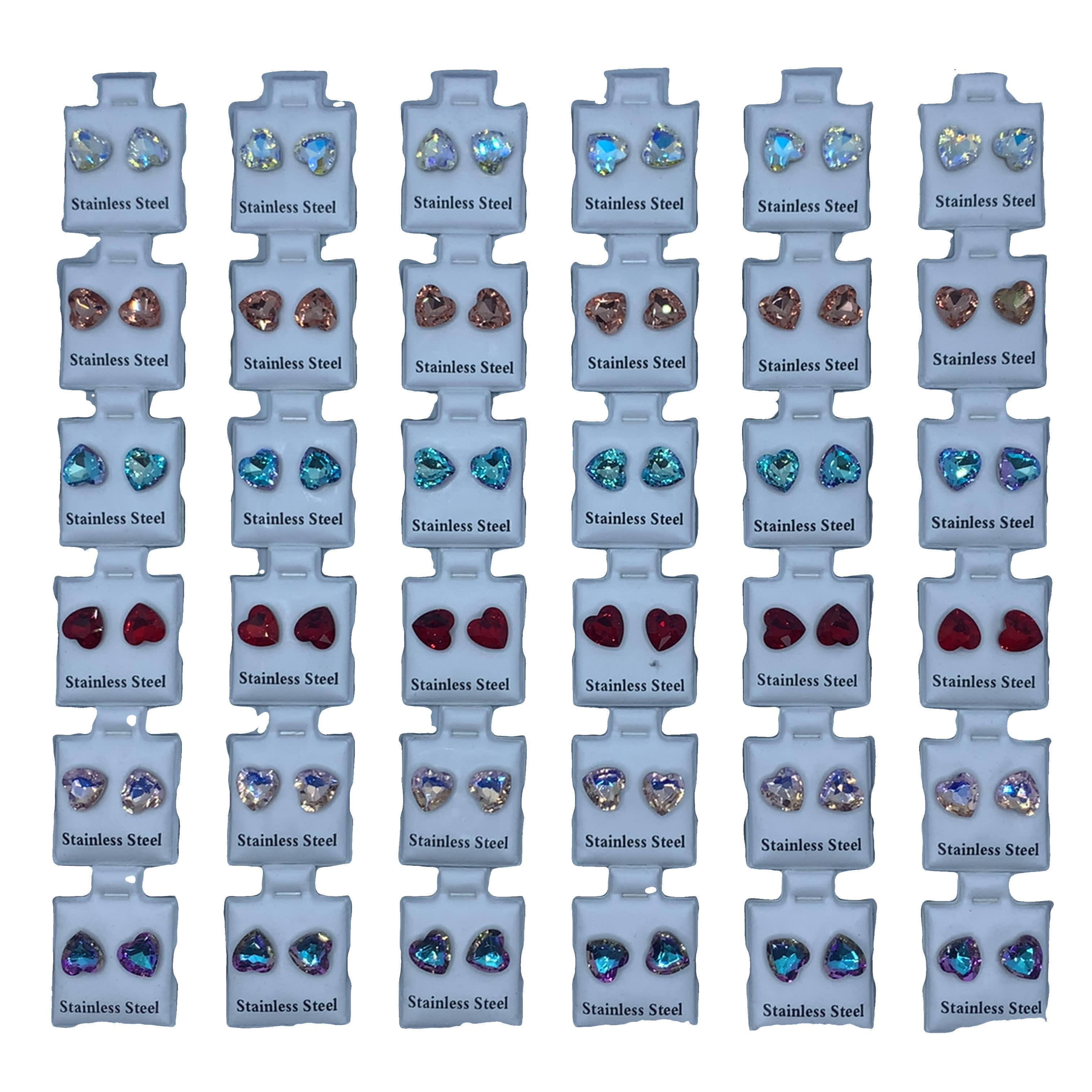 Posrebrzane kolczyki w kształcie serca z kryształkami